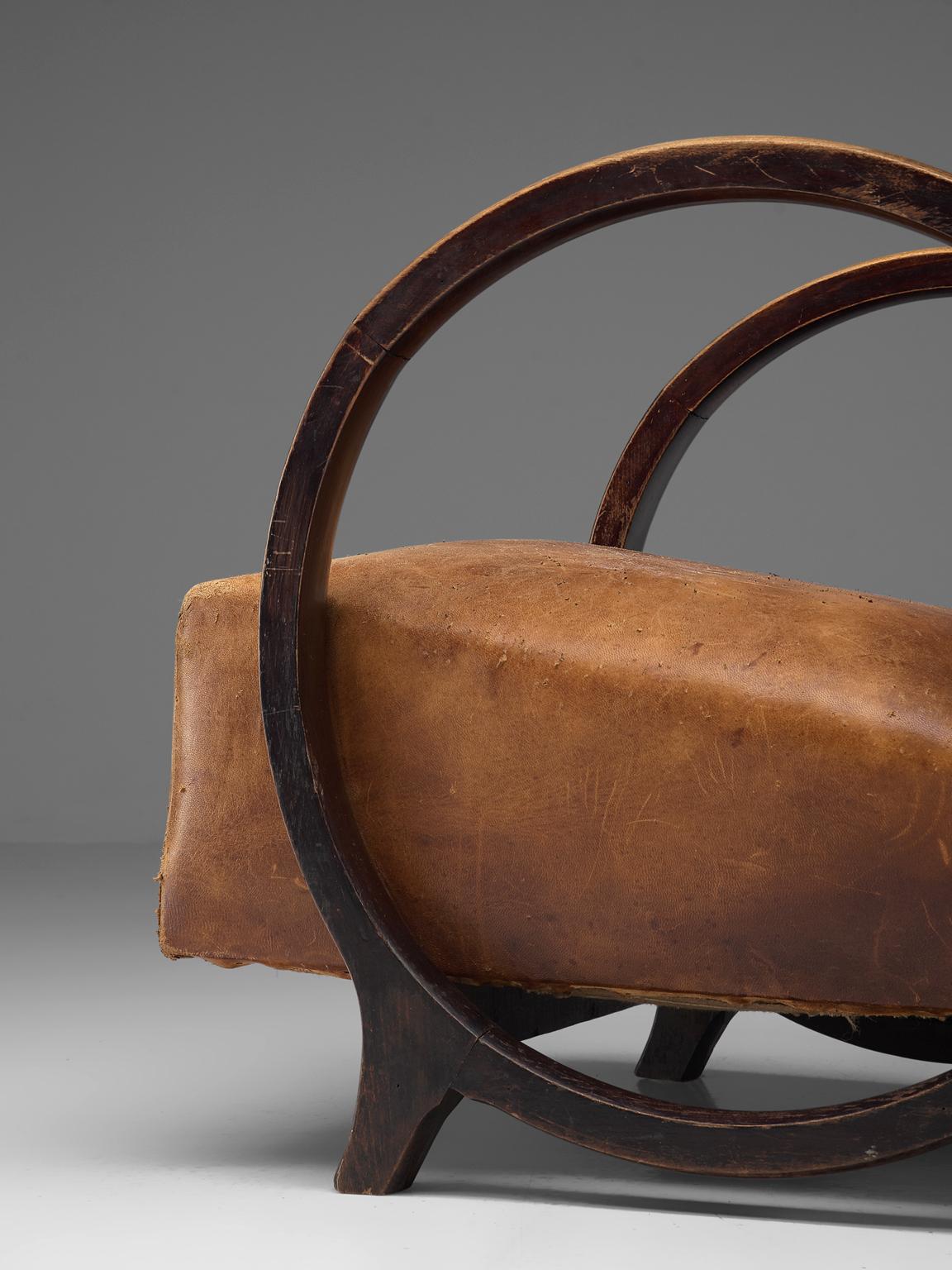 Special listing for L.E.: Rare Armchair by Jacques Adnet in Original Leather In Fair Condition In Waalwijk, NL