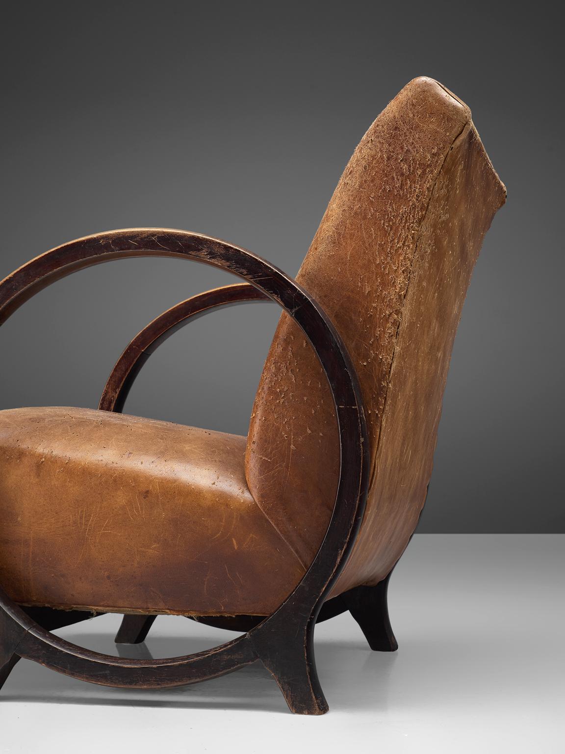Mid-20th Century Special listing for L.E.: Rare Armchair by Jacques Adnet in Original Leather