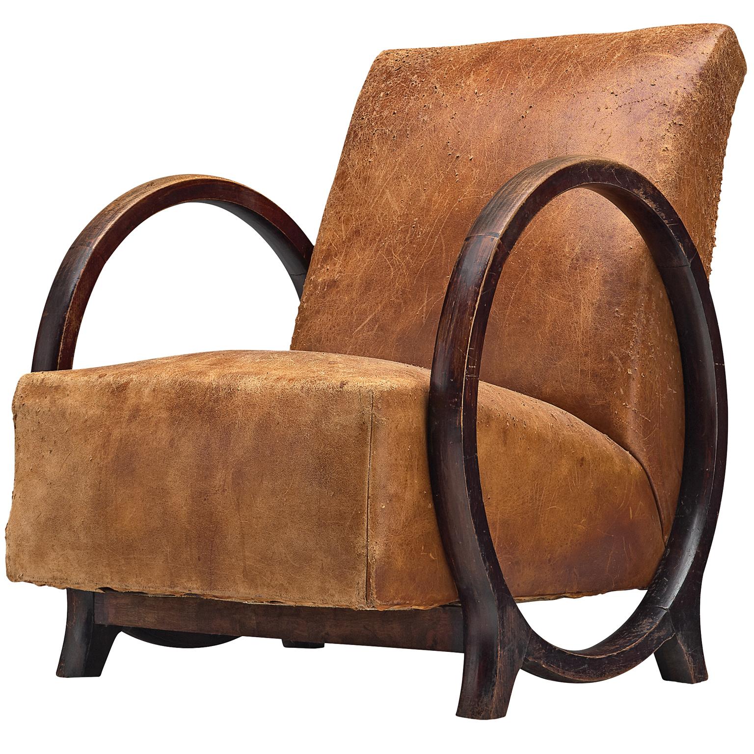 Special listing for L.E.: Rare Armchair by Jacques Adnet in Original Leather