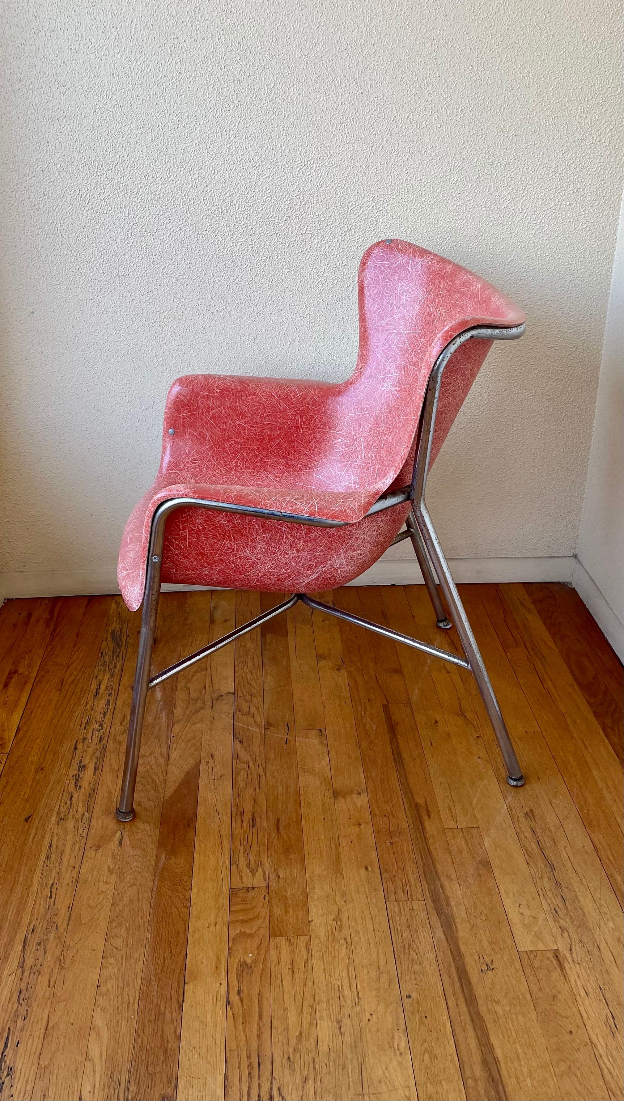 20th Century Rare Armchair Designed by Lawrence Peabody in Fiberglass & Chrome