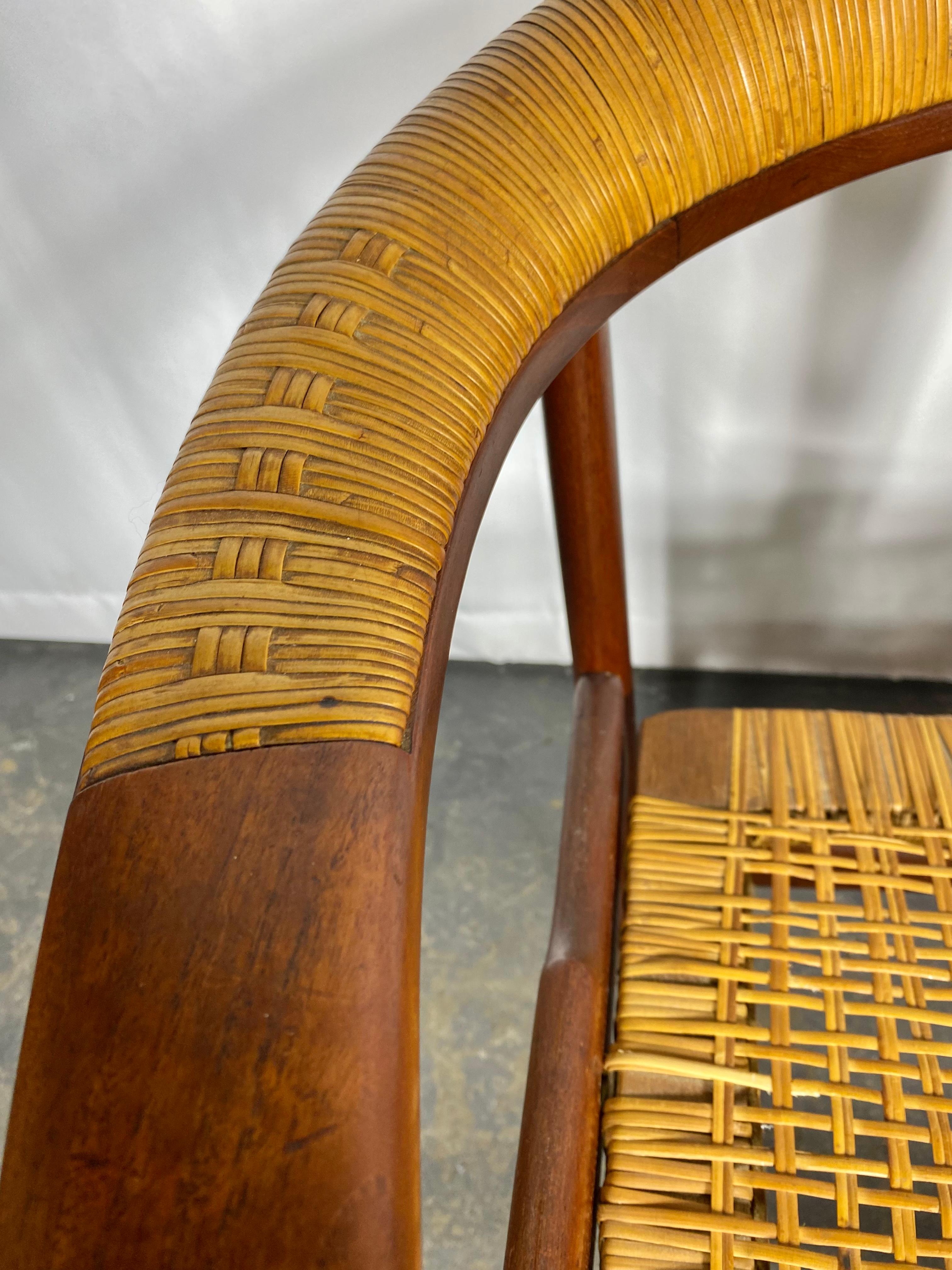 RARE ARNE HOVMAND-OLSEN barrel back chair teak / wicker, MODEL 171 For Sale 4