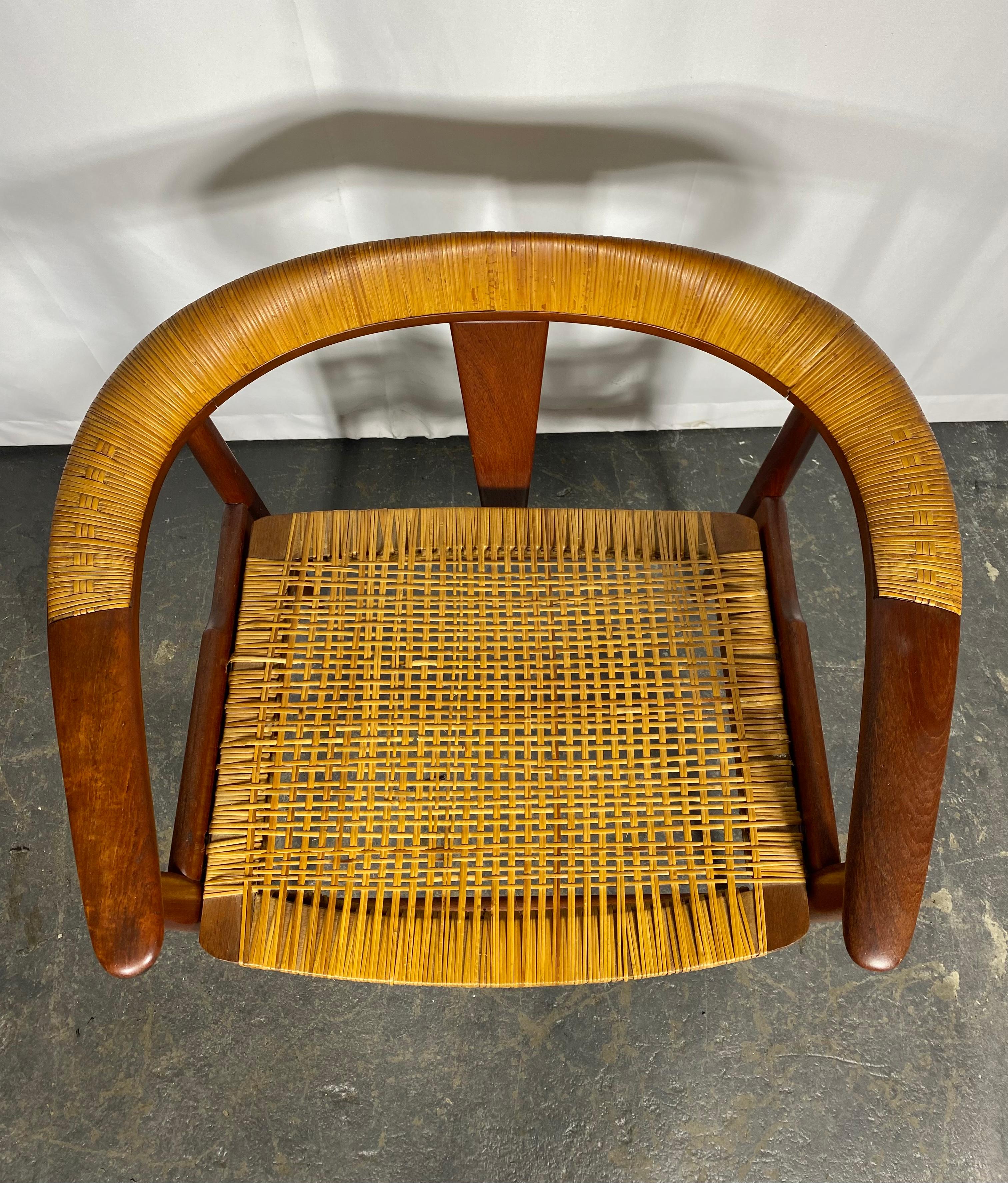 RARE ARNE HOVMAND-OLSEN barrel back chair teak / wicker, MODEL 171 For Sale 5