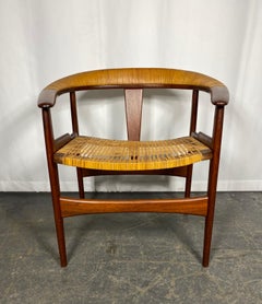 RARE ARNE HOVMAND-OLSEN barrel back chair teak / wicker, MODEL 171