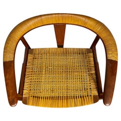 Vintage RARE ARNE HOVMAND-OLSEN barrel back chair teak / wicker, MODEL 171