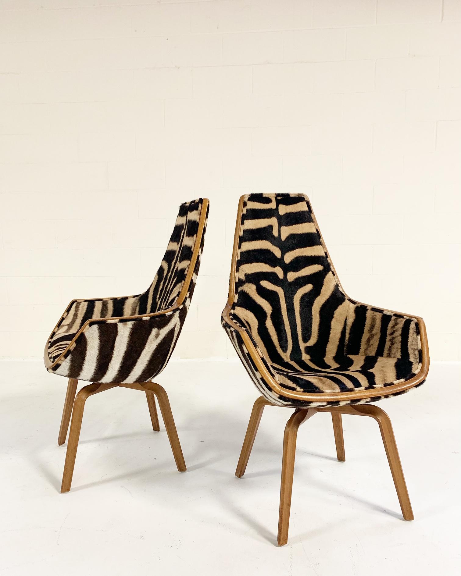 Rare Arne Jacobsen for Fritz Hansen Giraffe Chairs Restored in Zebra Hide, Pair 4
