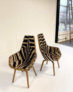 Rare Arne Jacobsen for Fritz Hansen Giraffe Chairs Restored in Zebra Hide, Pair