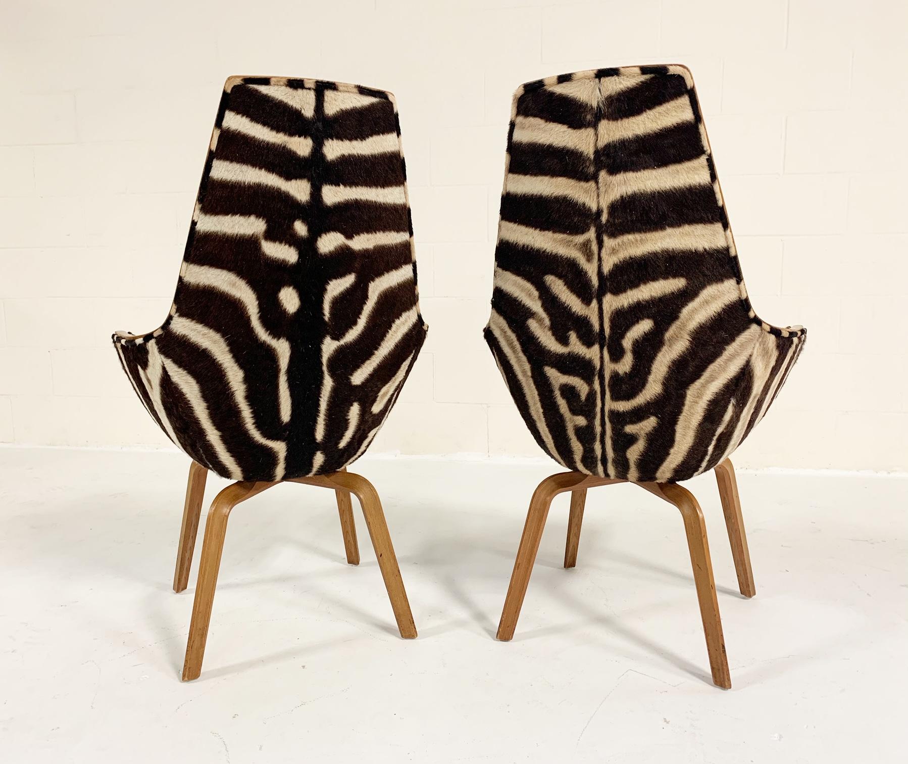 Rare Arne Jacobsen for Fritz Hansen Giraffe Chairs Restored in Zebra Hide, Pair 1