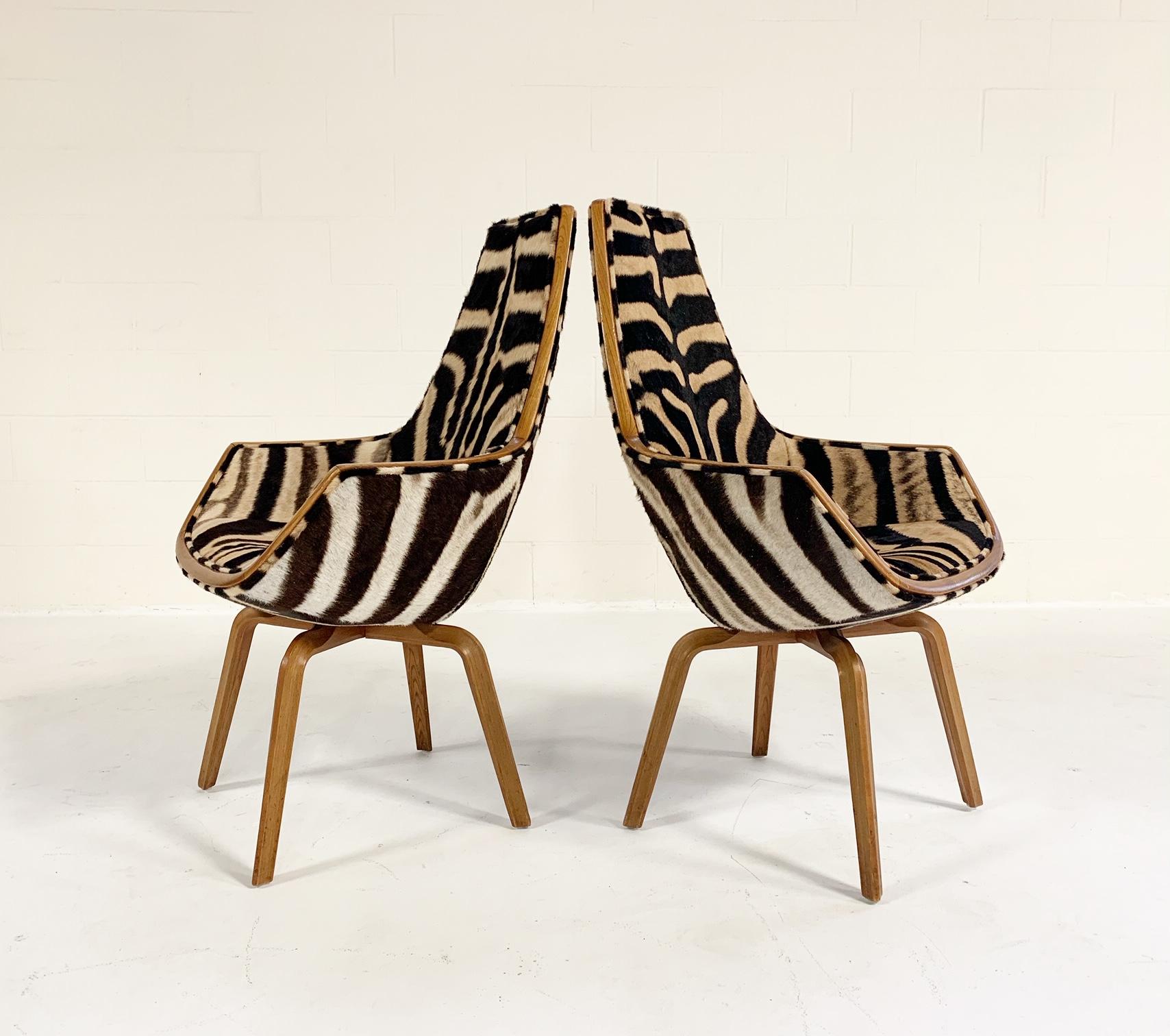 Rare Arne Jacobsen for Fritz Hansen Giraffe Chairs Restored in Zebra Hide, Pair 3