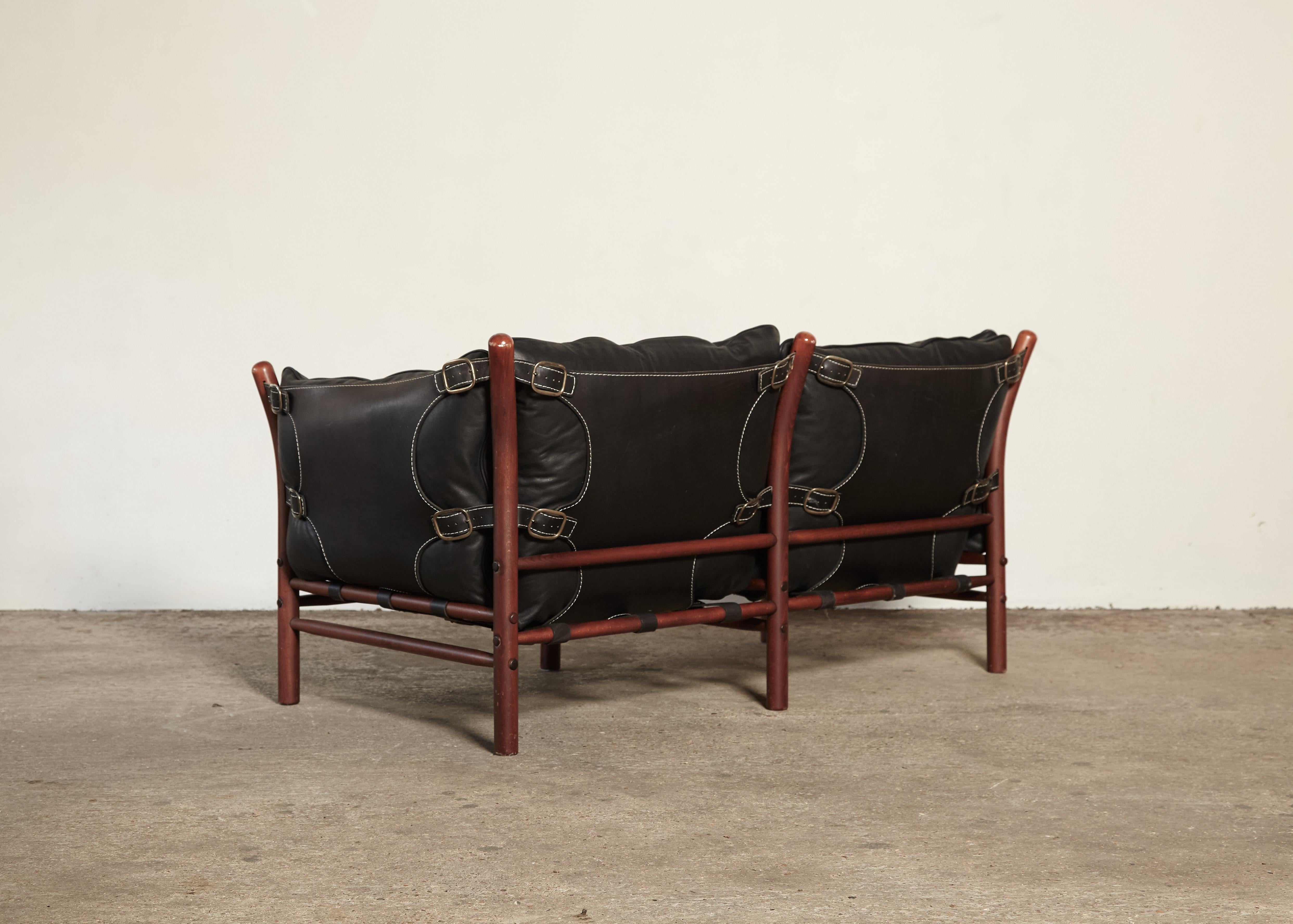 Rare Arne Norell Ilona Sofa in Black Leather, Sweden, 1970s In Good Condition In London, GB