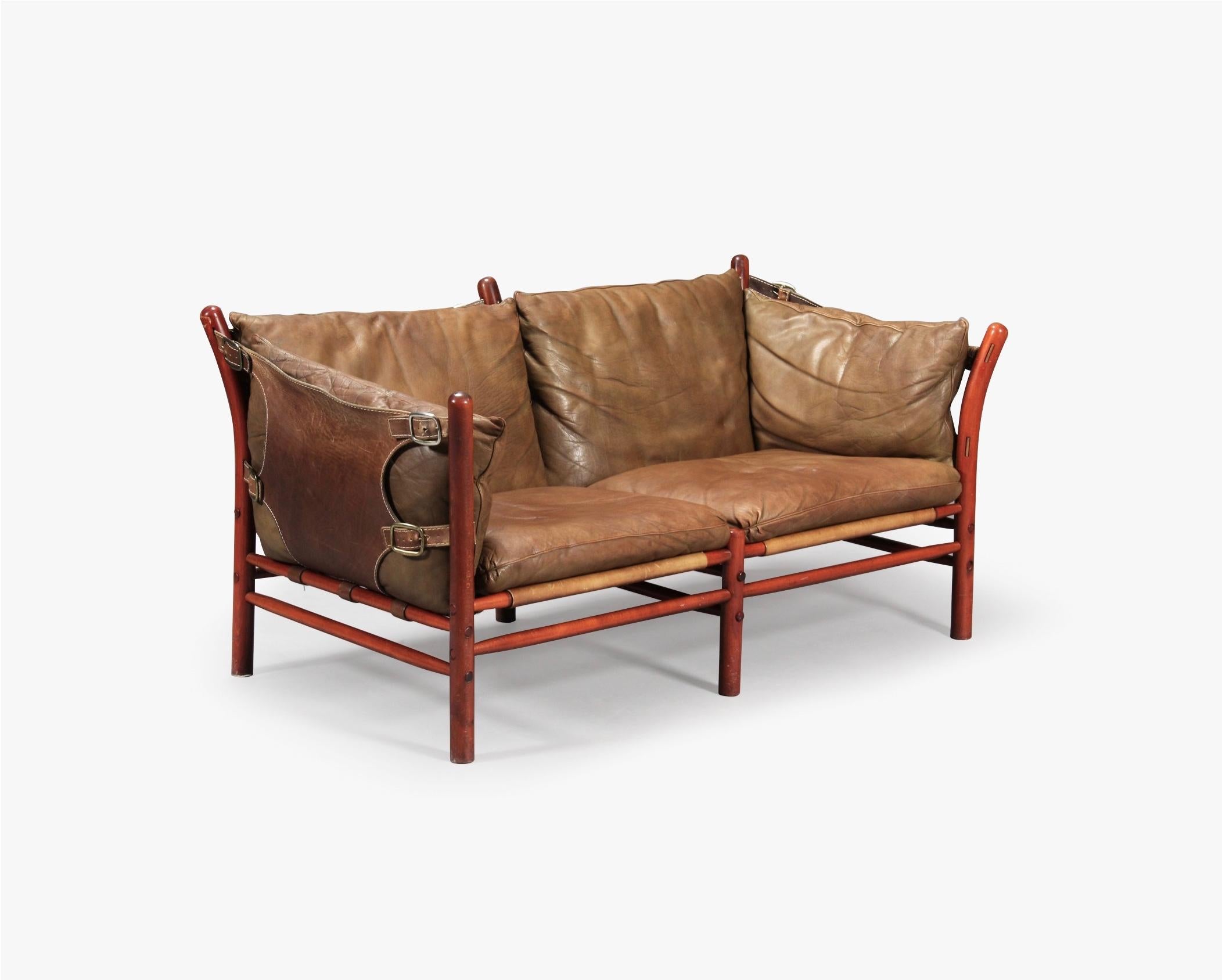 Seltenes Arne Norell Ilona Sofa aus braunem Leder, Schweden, 1960er Jahre im Zustand „Gut“ in London, GB