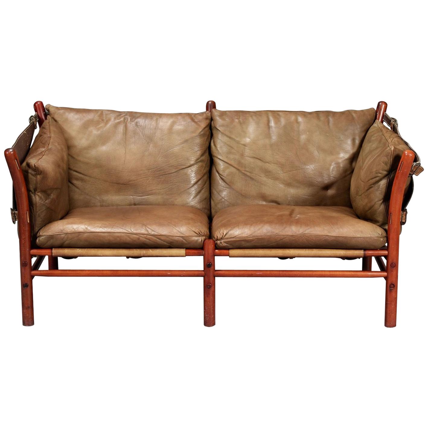 Seltenes Arne Norell Ilona Sofa aus braunem Leder, Schweden, 1960er Jahre