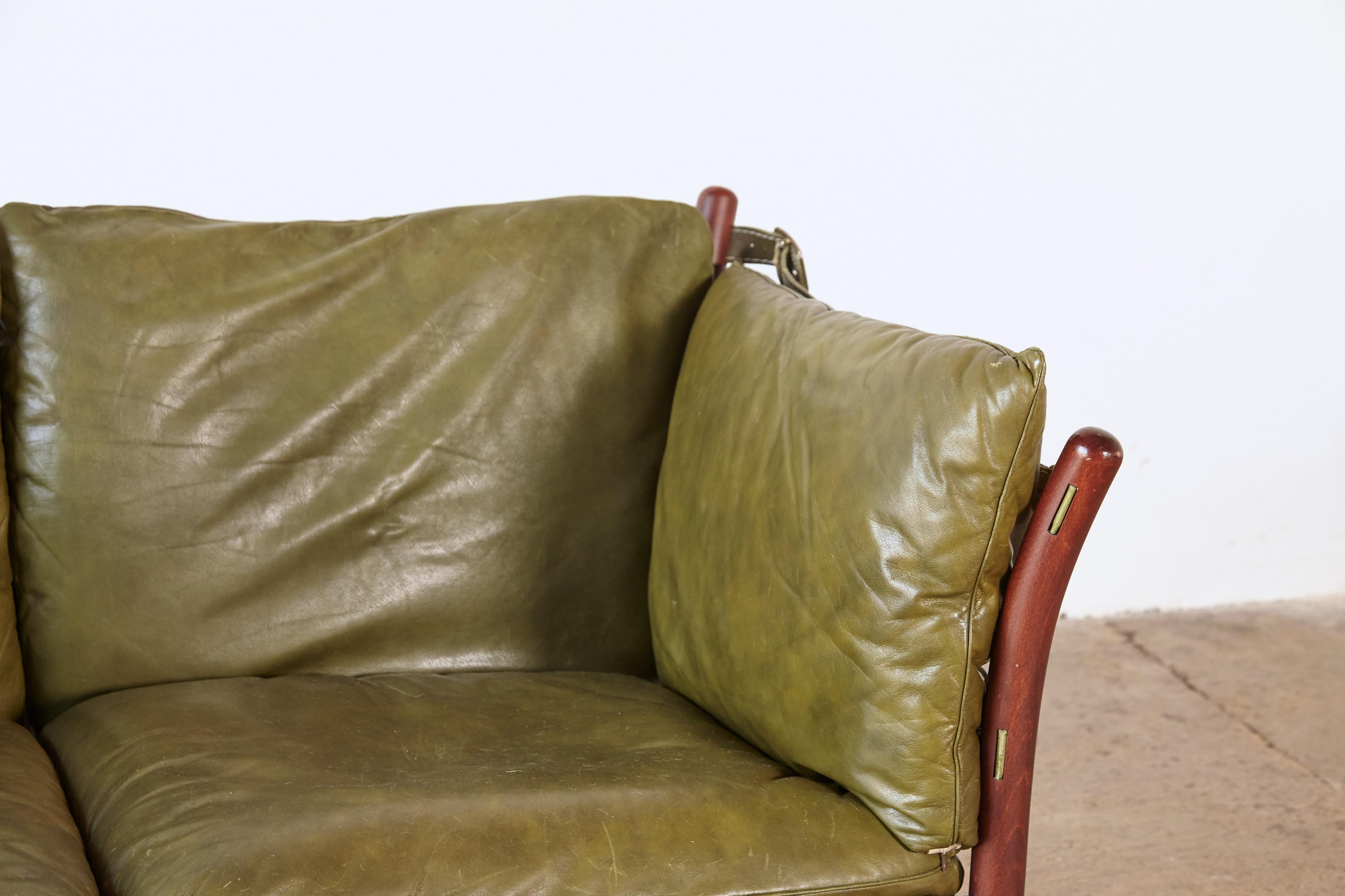 Seltenes Arne Norell Ilona Sofa aus originalem grünem Leder, Schweden, 1970er Jahre im Angebot 6