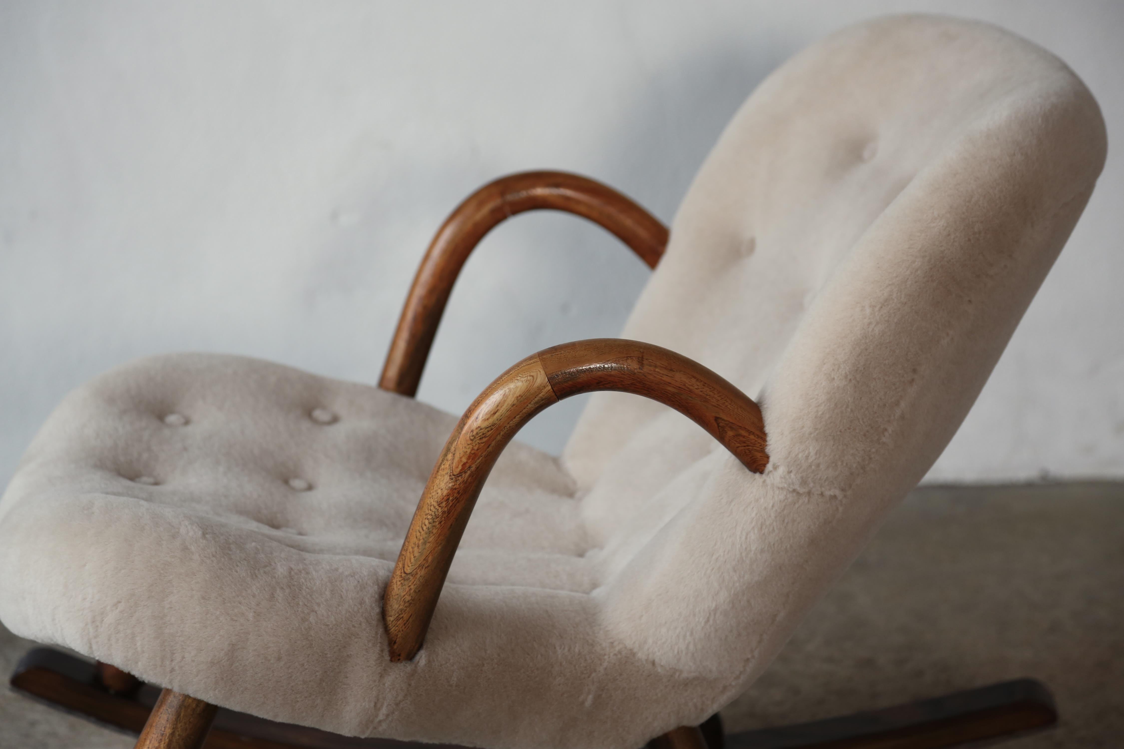 Rare Arnold Madsen Clam Rocking Chair, Newly Upholstered in Alpaca, 1950s For Sale 8