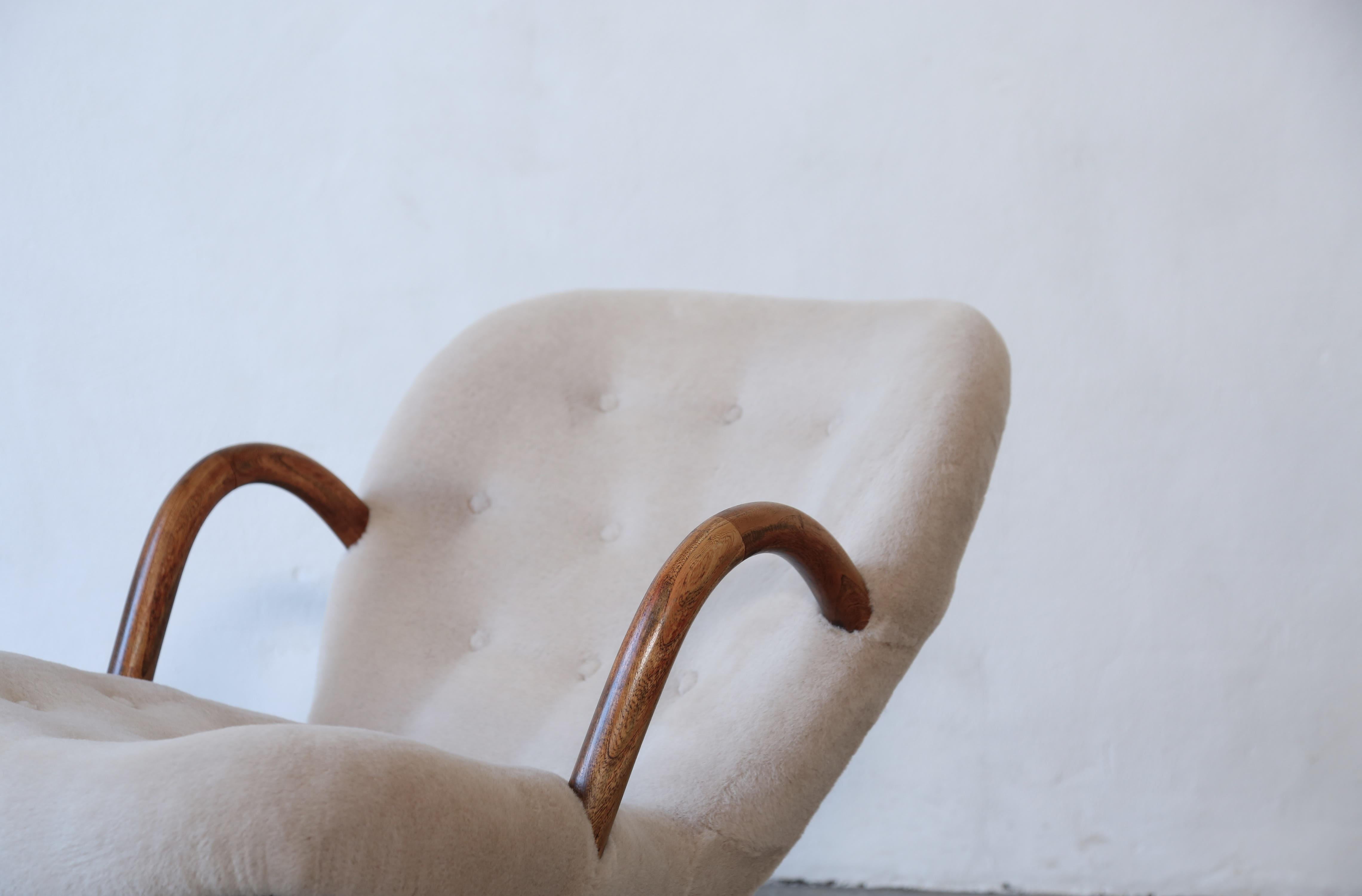 Scandinavian Modern Rare Arnold Madsen Clam Rocking Chair, Newly Upholstered in Alpaca, 1950s For Sale