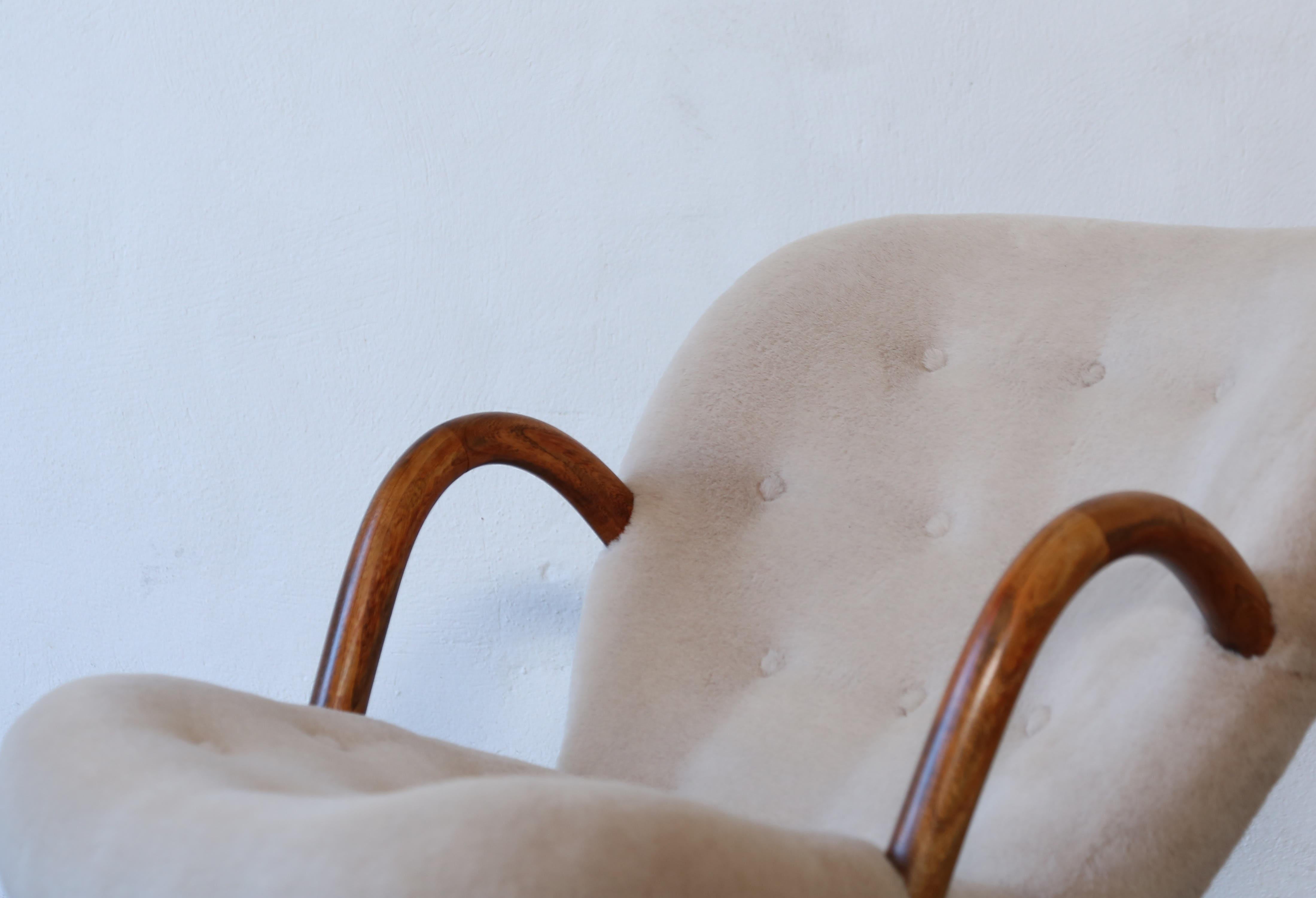 Norwegian Rare Arnold Madsen Clam Rocking Chair, Newly Upholstered in Alpaca, 1950s For Sale