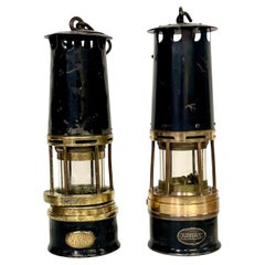 Rare ARRAS Miner Lamps with Baccarat Crystal, Early 20th Century