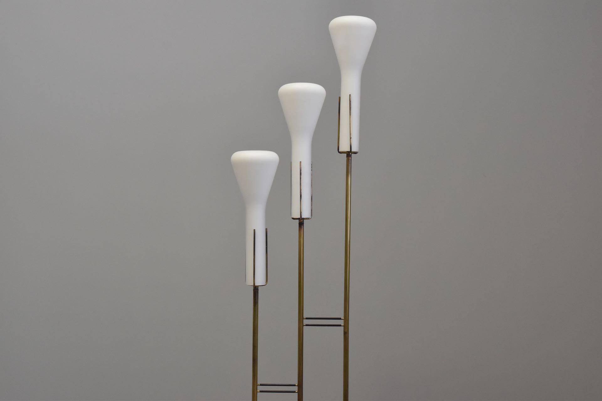 Rare Arredoluce Floor Lamp M. 145 Design Angelo Lelii, circa 1956 Opaline, Brass For Sale 2