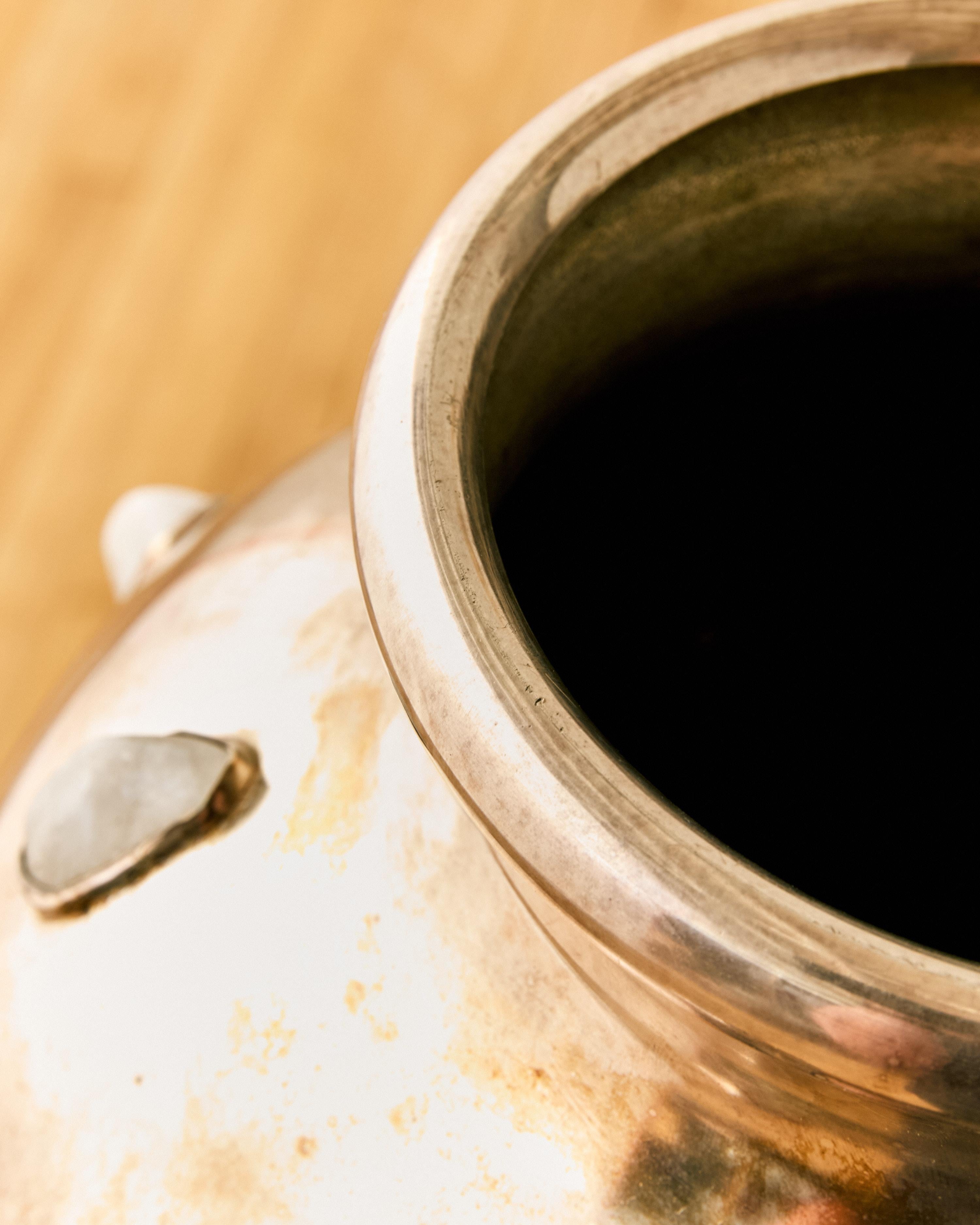 Rare Arrigo Finzi Metal and Stone Vase in vendita 4