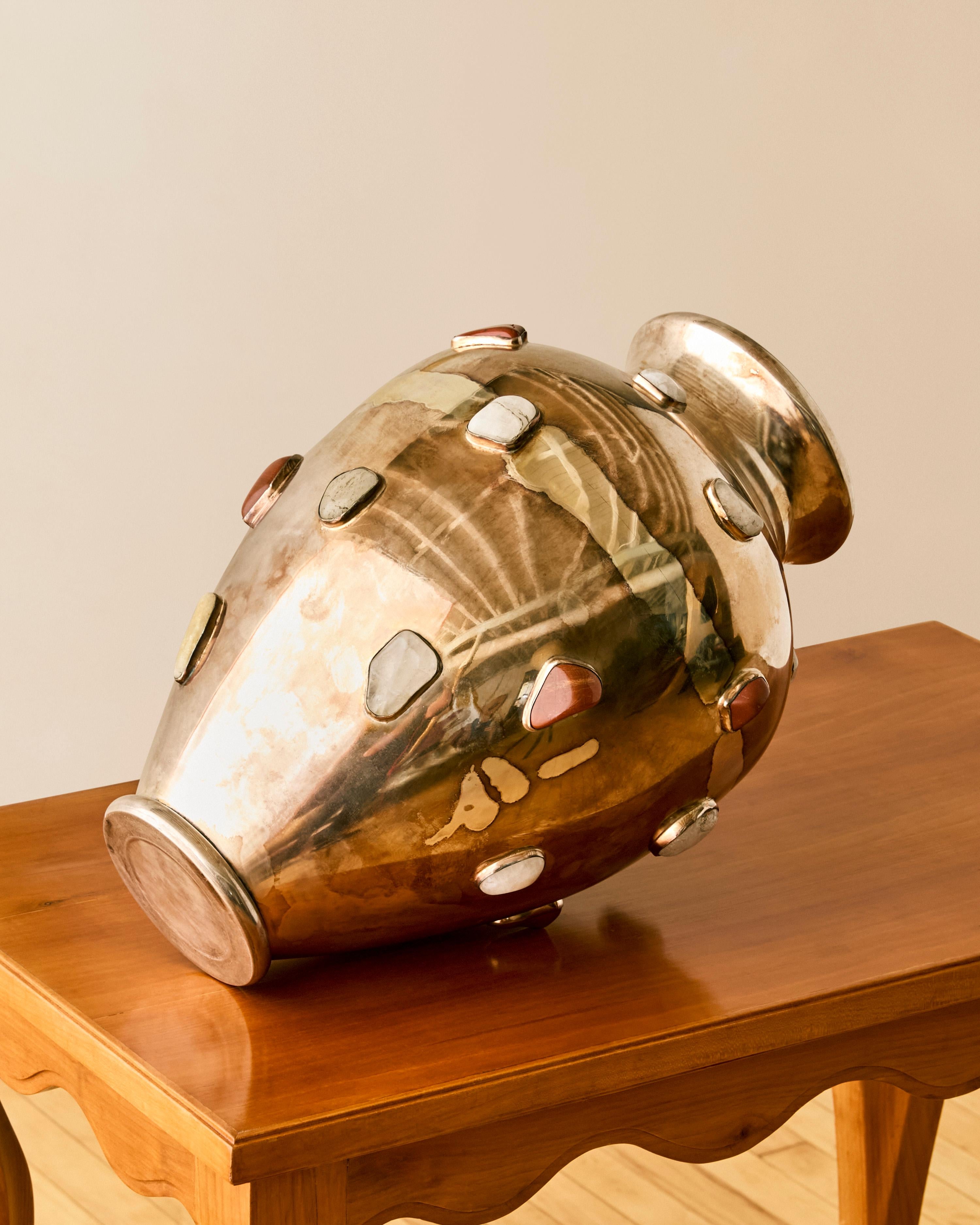 XX secolo Rare Arrigo Finzi Metal and Stone Vase in vendita