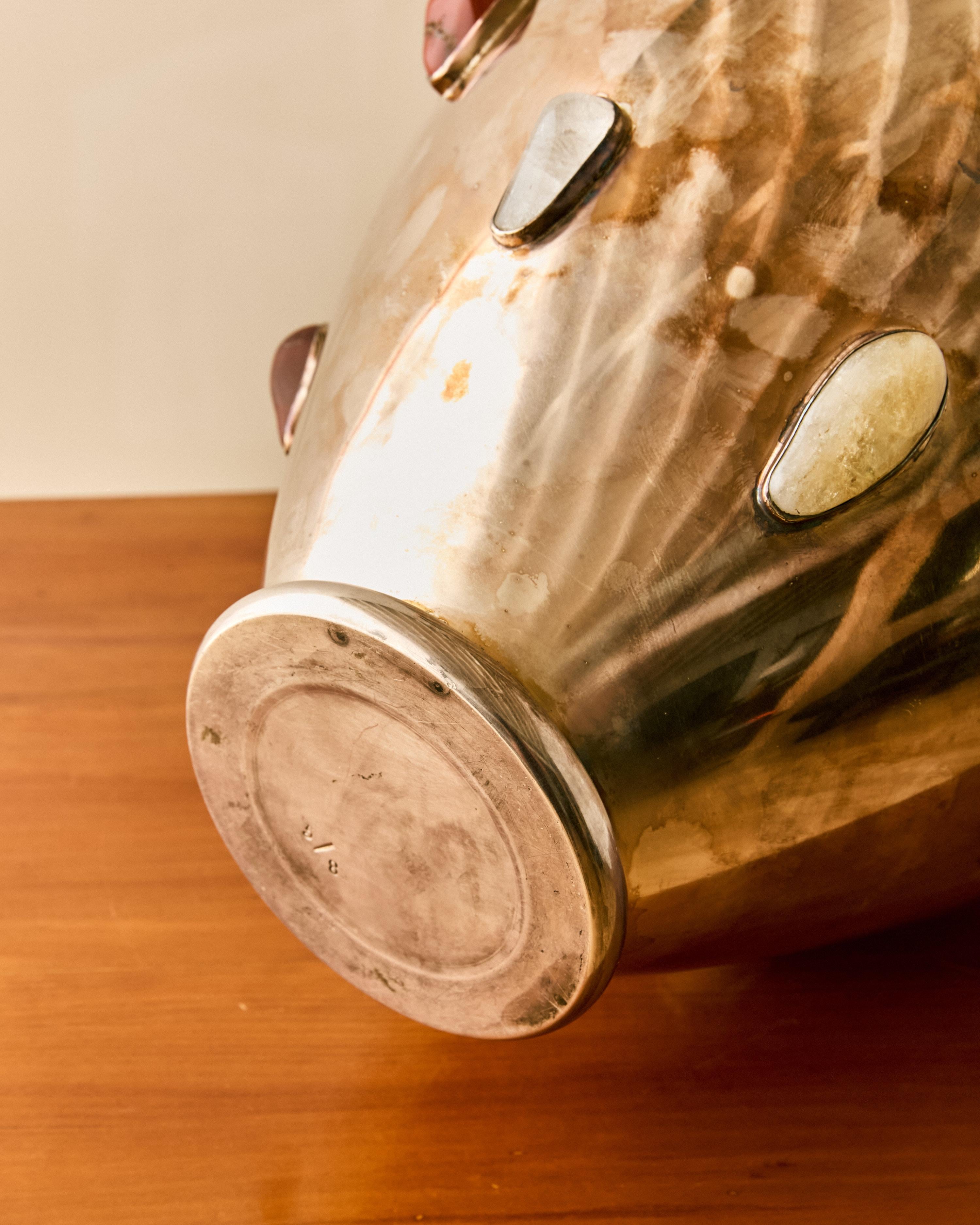 Metallo Rare Arrigo Finzi Metal and Stone Vase in vendita