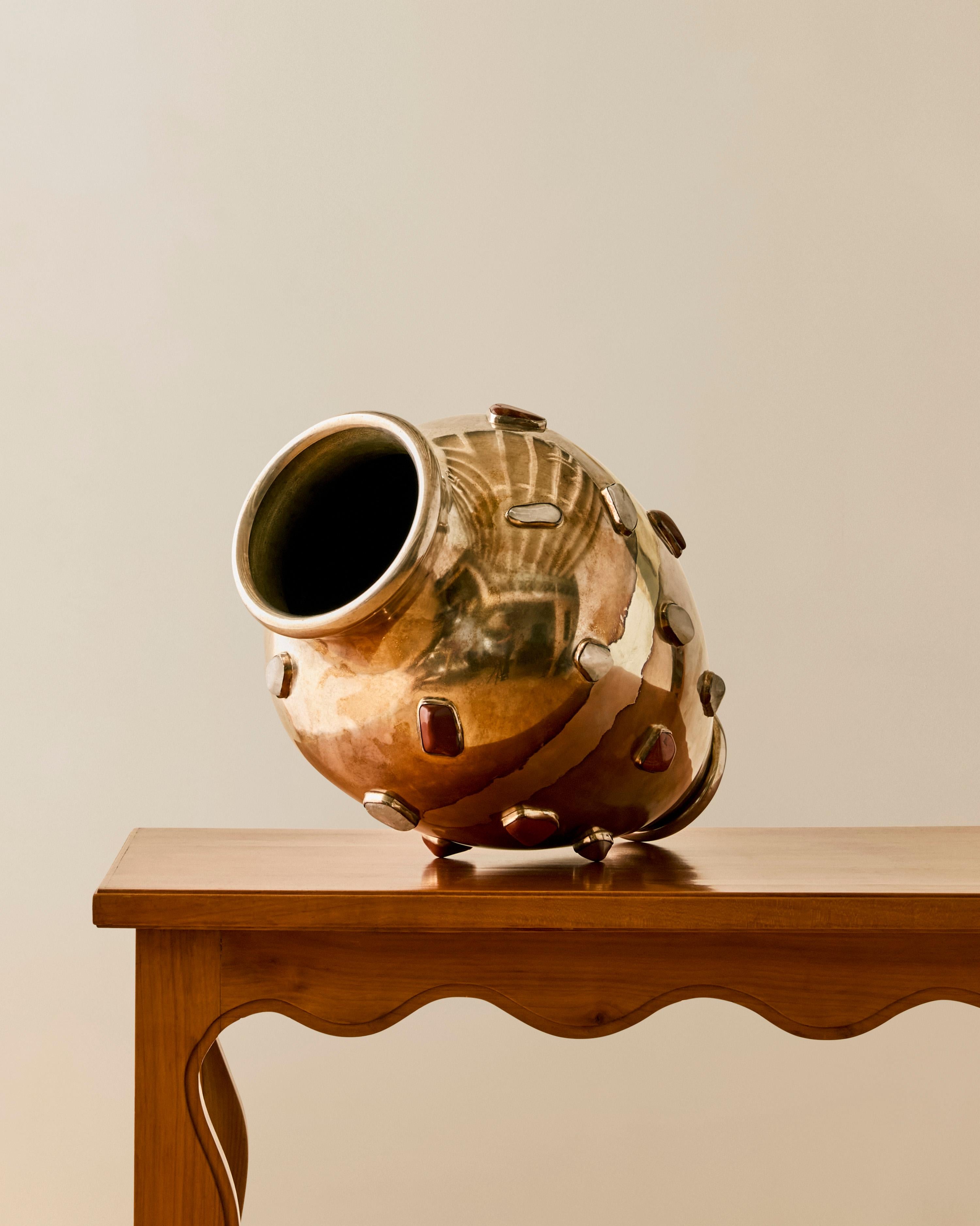 Rare Arrigo Finzi Metal and Stone Vase in vendita 1