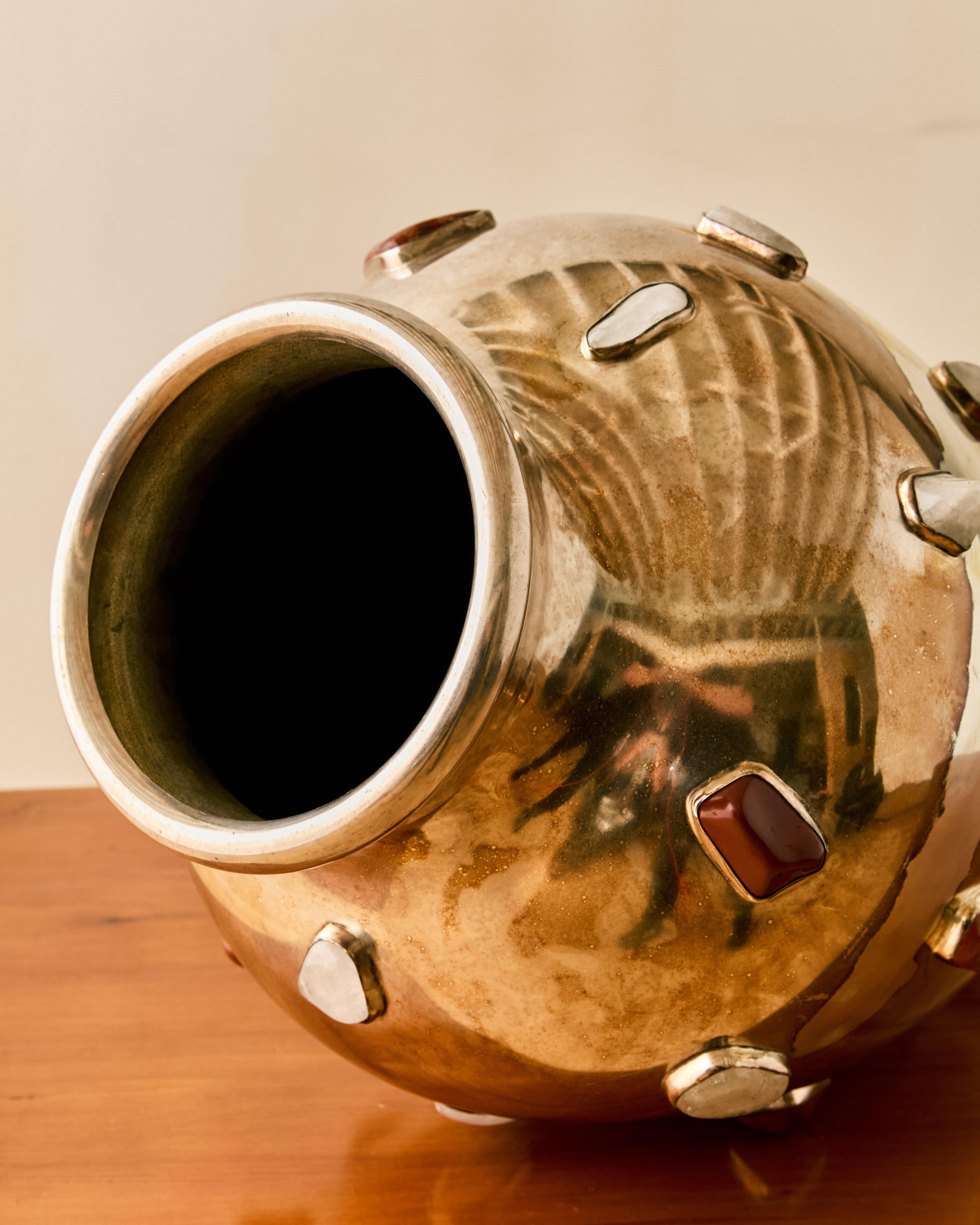 Rare Arrigo Finzi Metal and Stone Vase in vendita 2