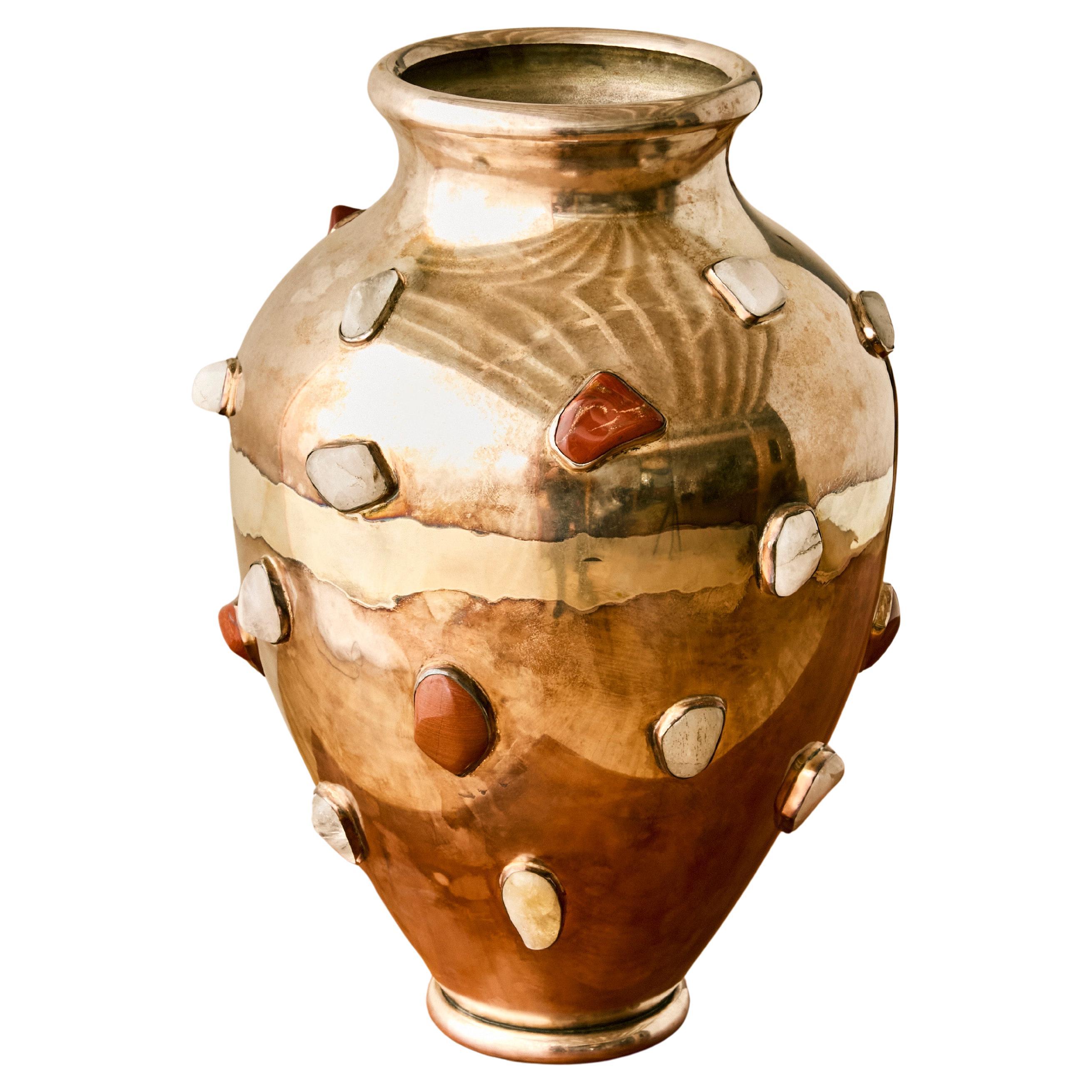 Rare Arrigo Finzi Metal and Stone Vase in vendita