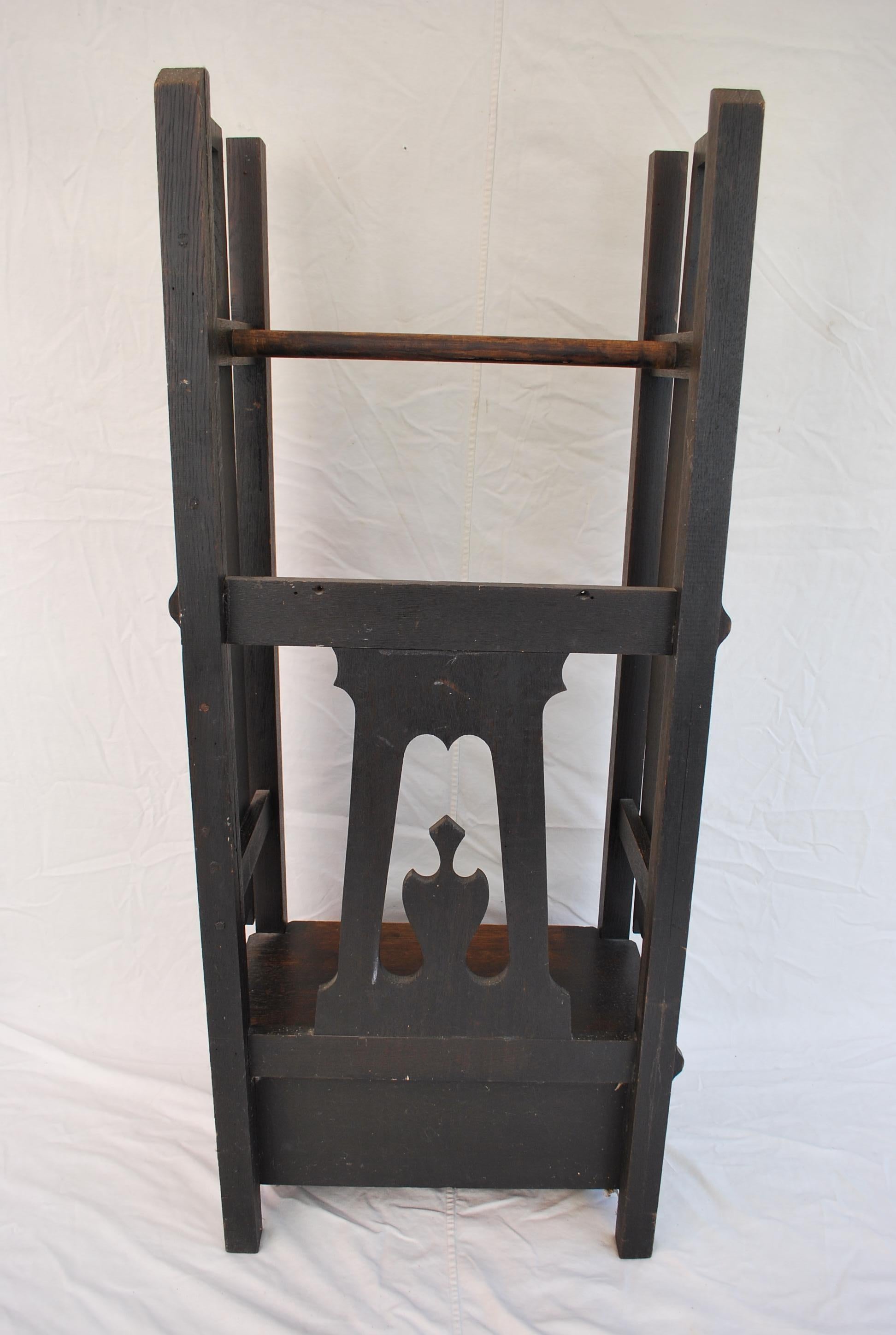 A rare Art And Crafts coat rack, the patina is so much nicer in person