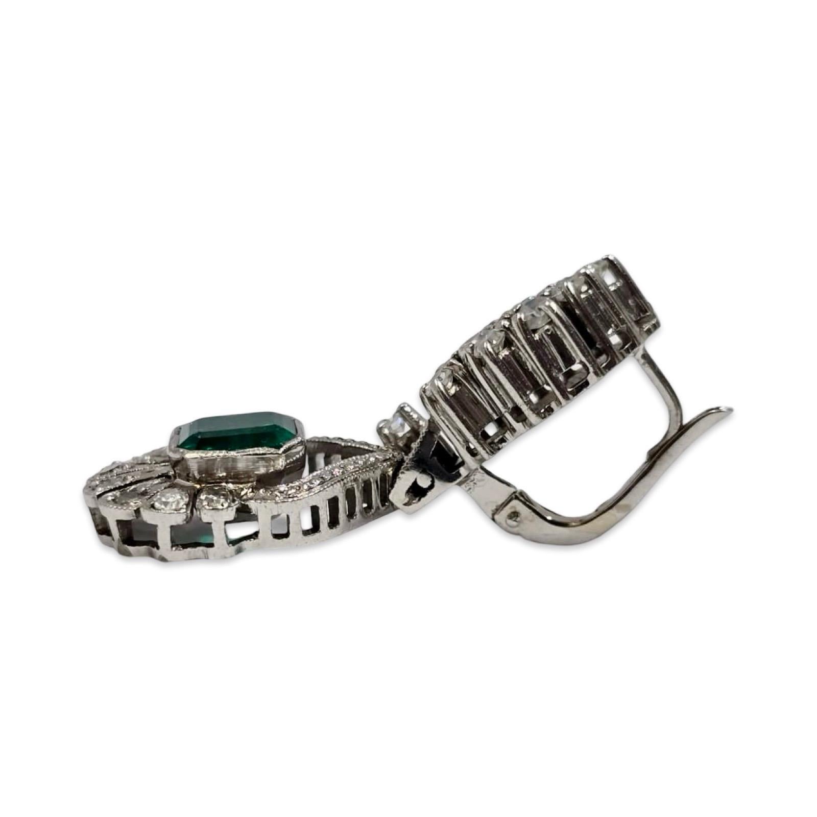 Rara suite in oro bianco Art Deco 14K con smeraldi colombiani e diamanti antichi in vendita 14