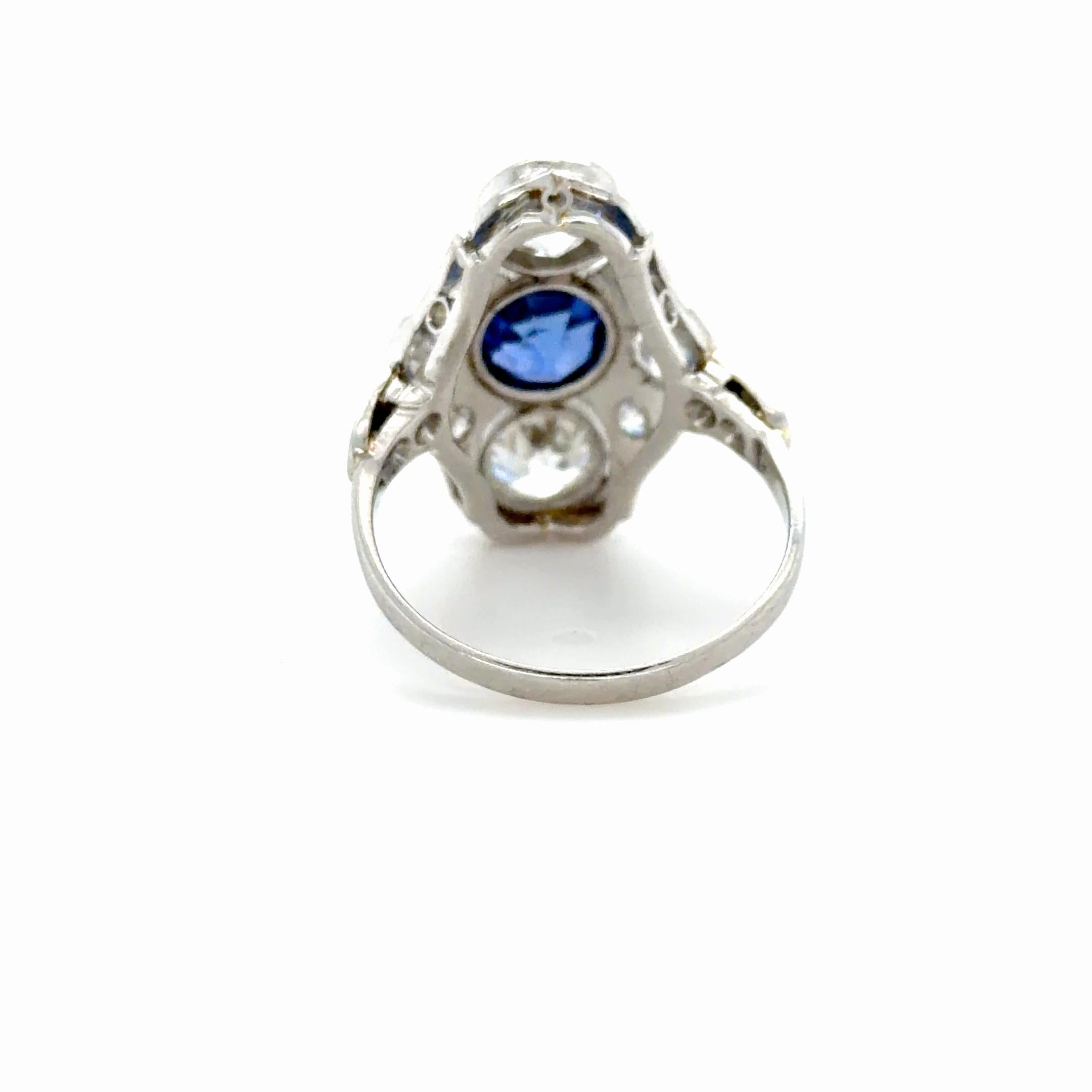 Rare bague Art Déco, 1,66 carats, saphir du Cachemire et diamant en vente 2