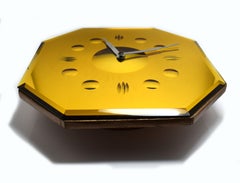 Rare Art Deco 1930s Daffodil Yellow Mirror Wall Clock