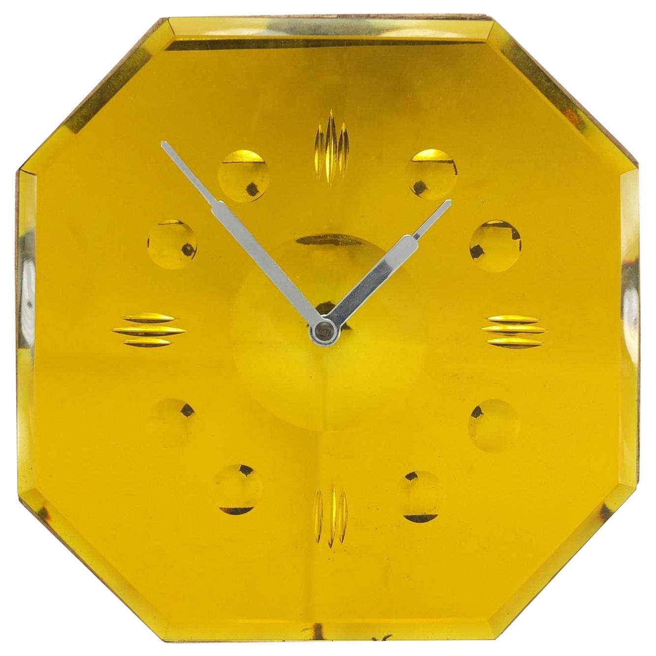 Rare Art Deco 1930s Daffodil Yellow Mirror Wall Clock