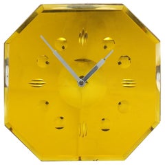 Seltene Art-Déco-Wanduhr mit gelbem Daffodil-Spiegel, 1930er Jahre