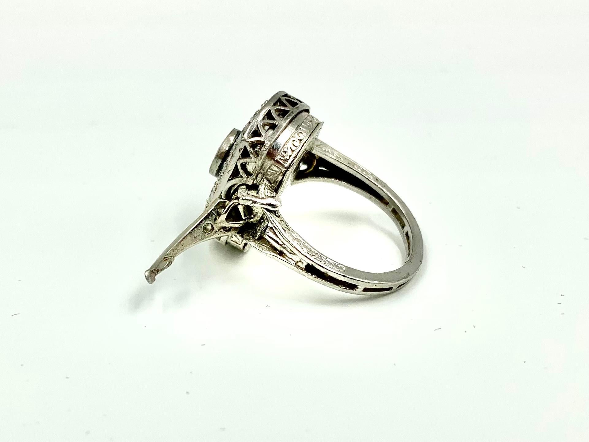 Rare Art Deco 2.30 TCW Diamond 14K White Gold Cocktail Ring with Concealed Watch For Sale 5