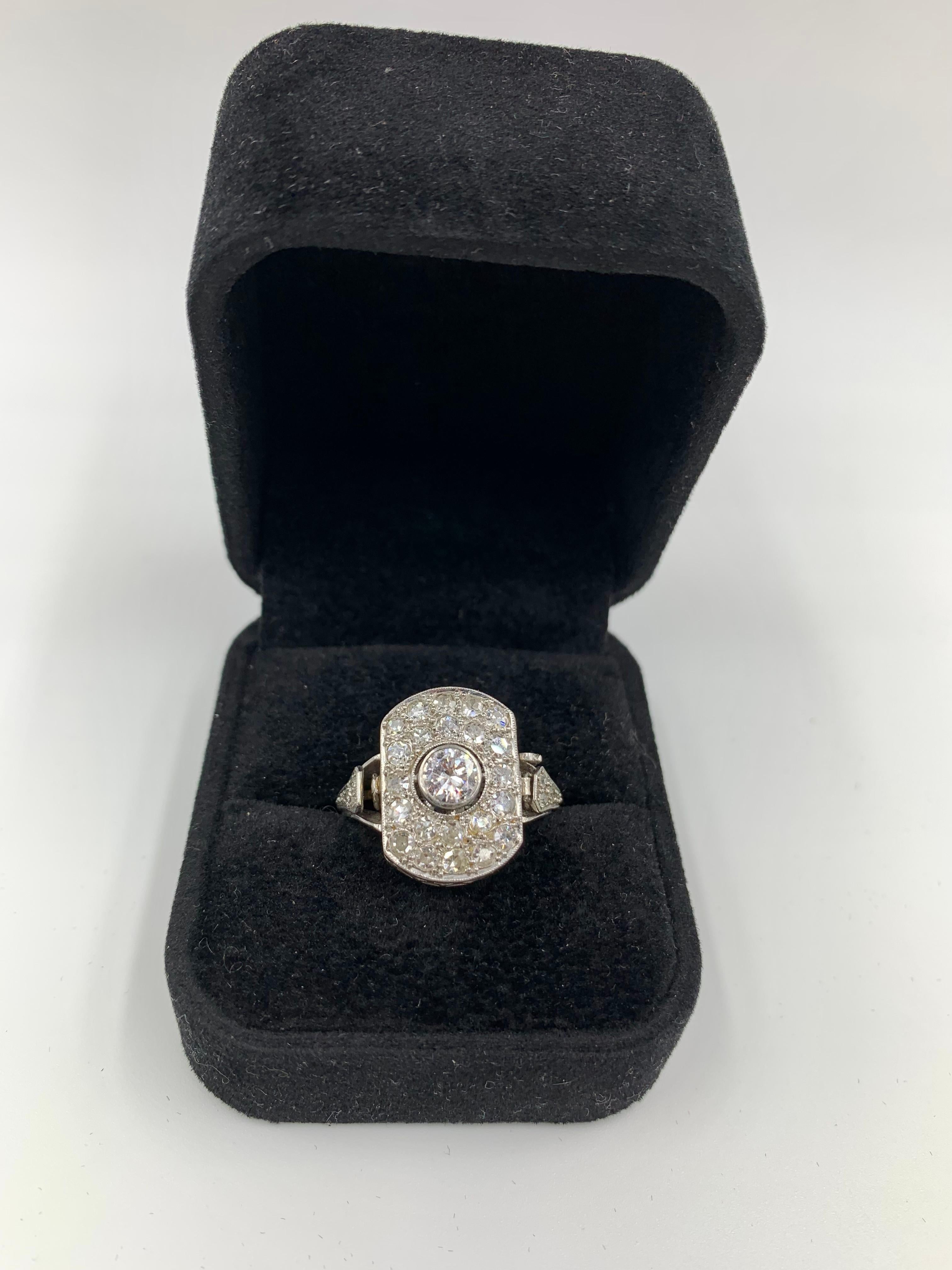 Mixed Cut Rare Art Deco 2.30 TCW Diamond 14K White Gold Cocktail Ring with Concealed Watch For Sale