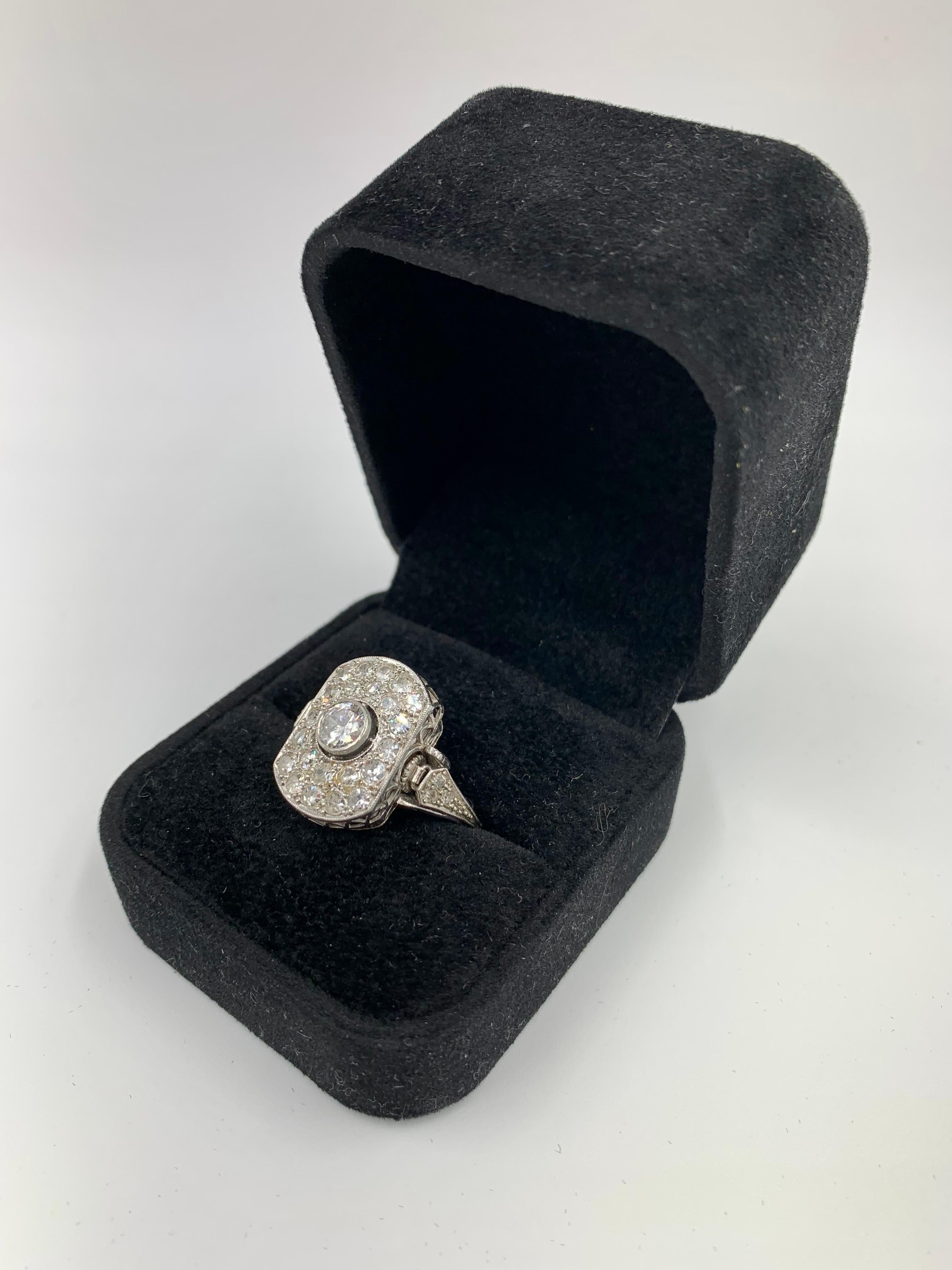 Women's or Men's Rare Art Deco 2.30 TCW Diamond 14K White Gold Cocktail Ring with Concealed Watch For Sale