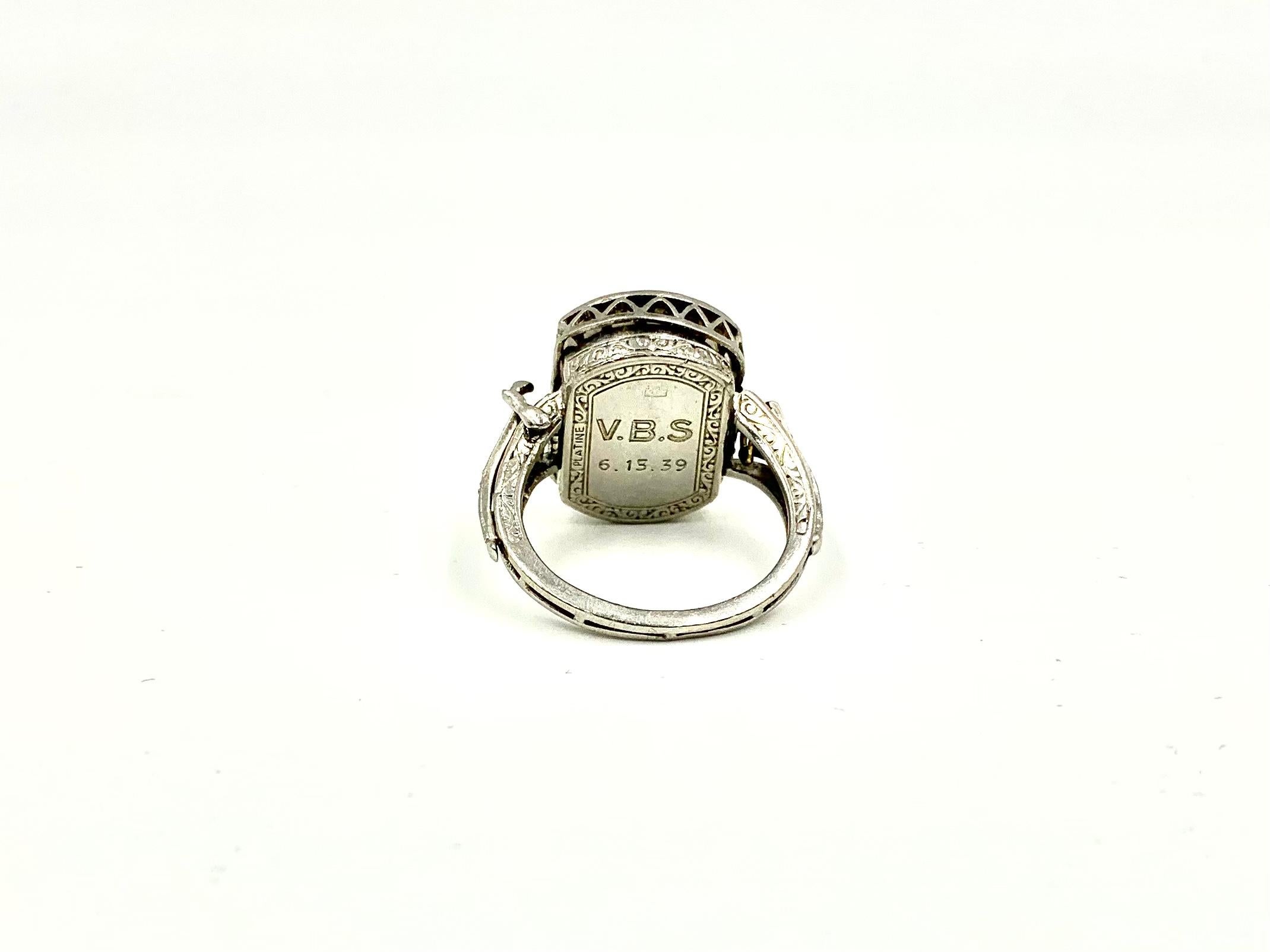 Rare Art Deco 2.30 TCW Diamond 14K White Gold Cocktail Ring with Concealed Watch For Sale 3