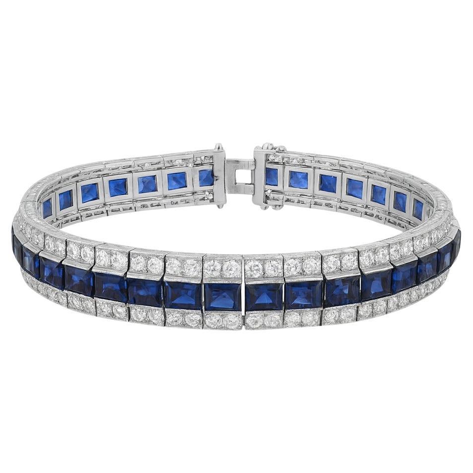 Seltenes Art Deco 25 Karat Saphir und 5 Karat Diamant Platin Armband im Angebot