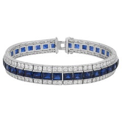 Rara pulsera Art Decó de zafiro de 25 quilates y diamantes de 5 quilates en platino
