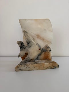 Rare Art Deco Alabaster Fish Table Lamp with Glowing Back Panel