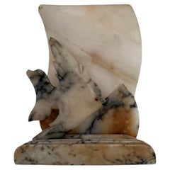 Rare Art Deco Alabaster Fish Table Lamp with Glowing Back Panel