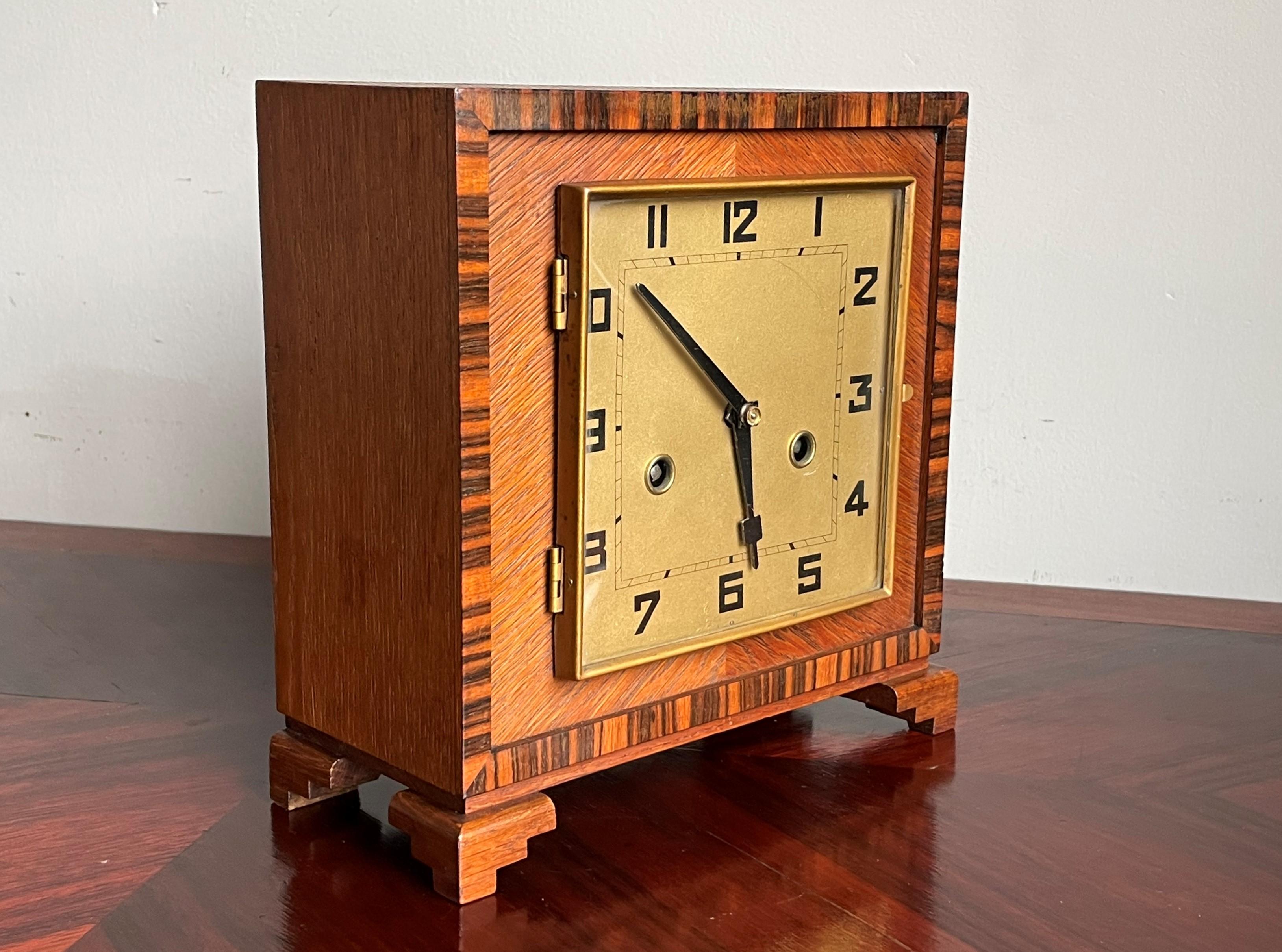 Rare Art Deco Amsterdam School Geometrical Design Oak & Coromandel Mantel Clock 7