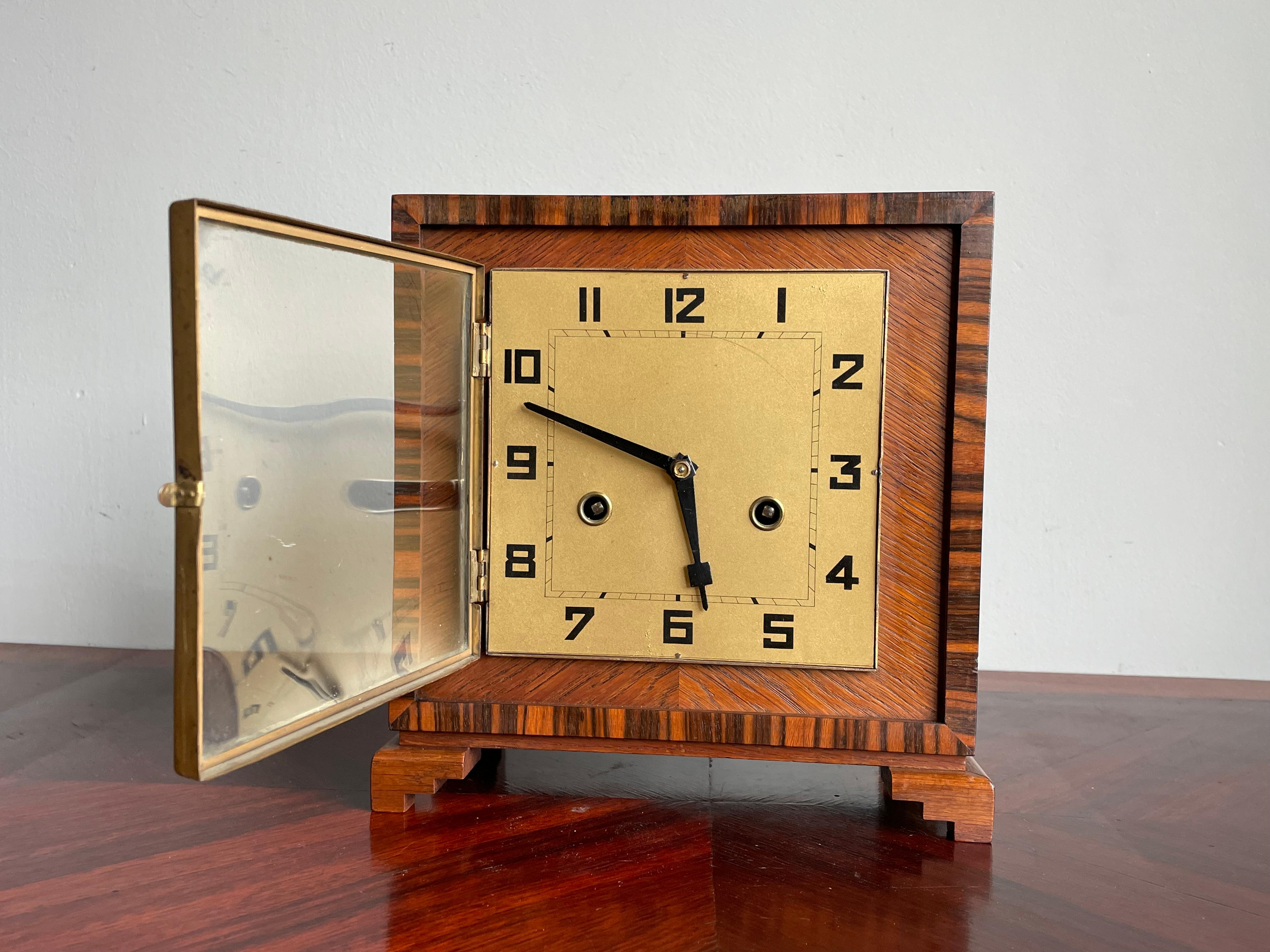 Dutch Rare Art Deco Amsterdam School Geometrical Design Oak & Coromandel Mantel Clock