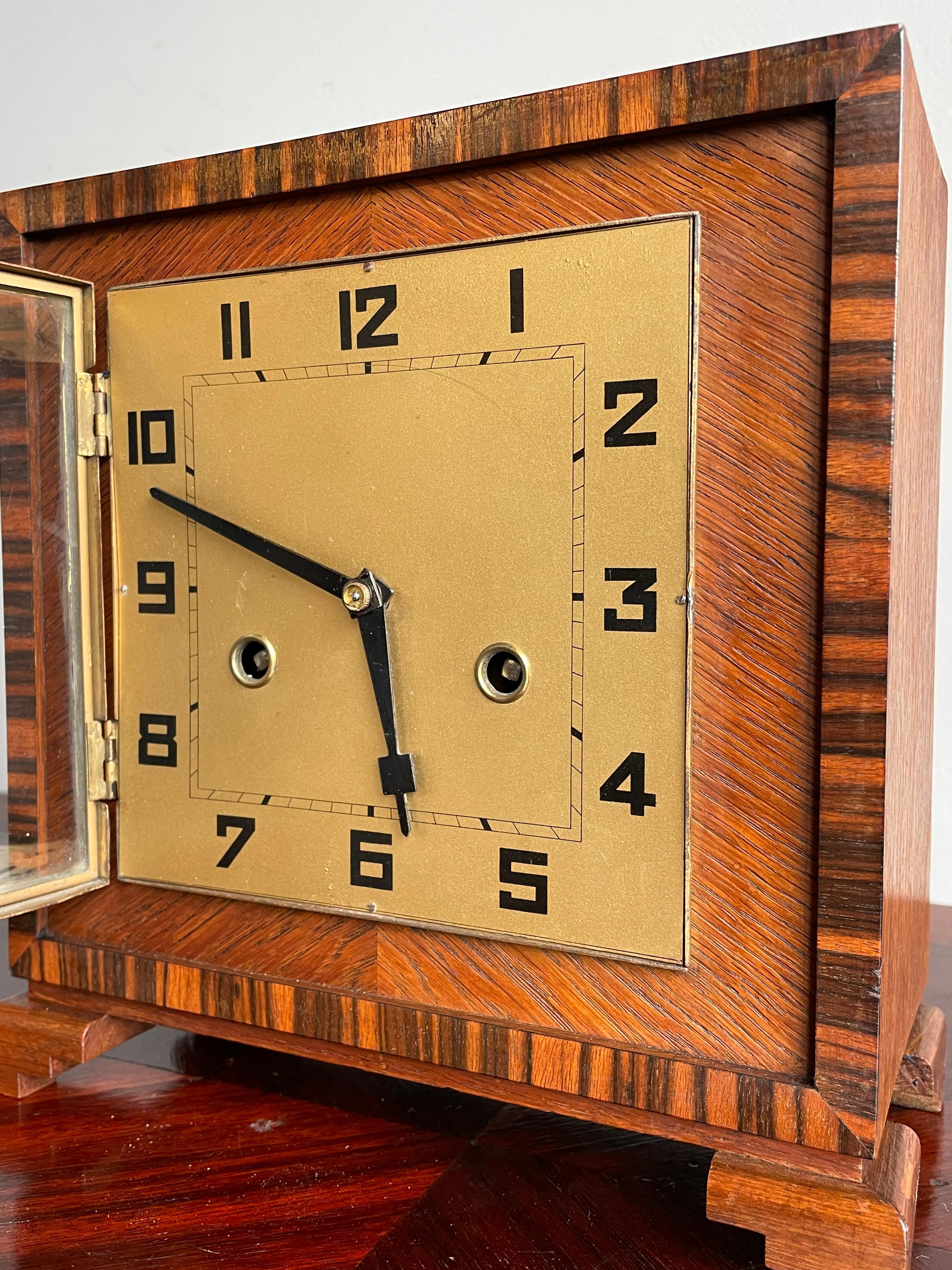 Blackened Rare Art Deco Amsterdam School Geometrical Design Oak & Coromandel Mantel Clock