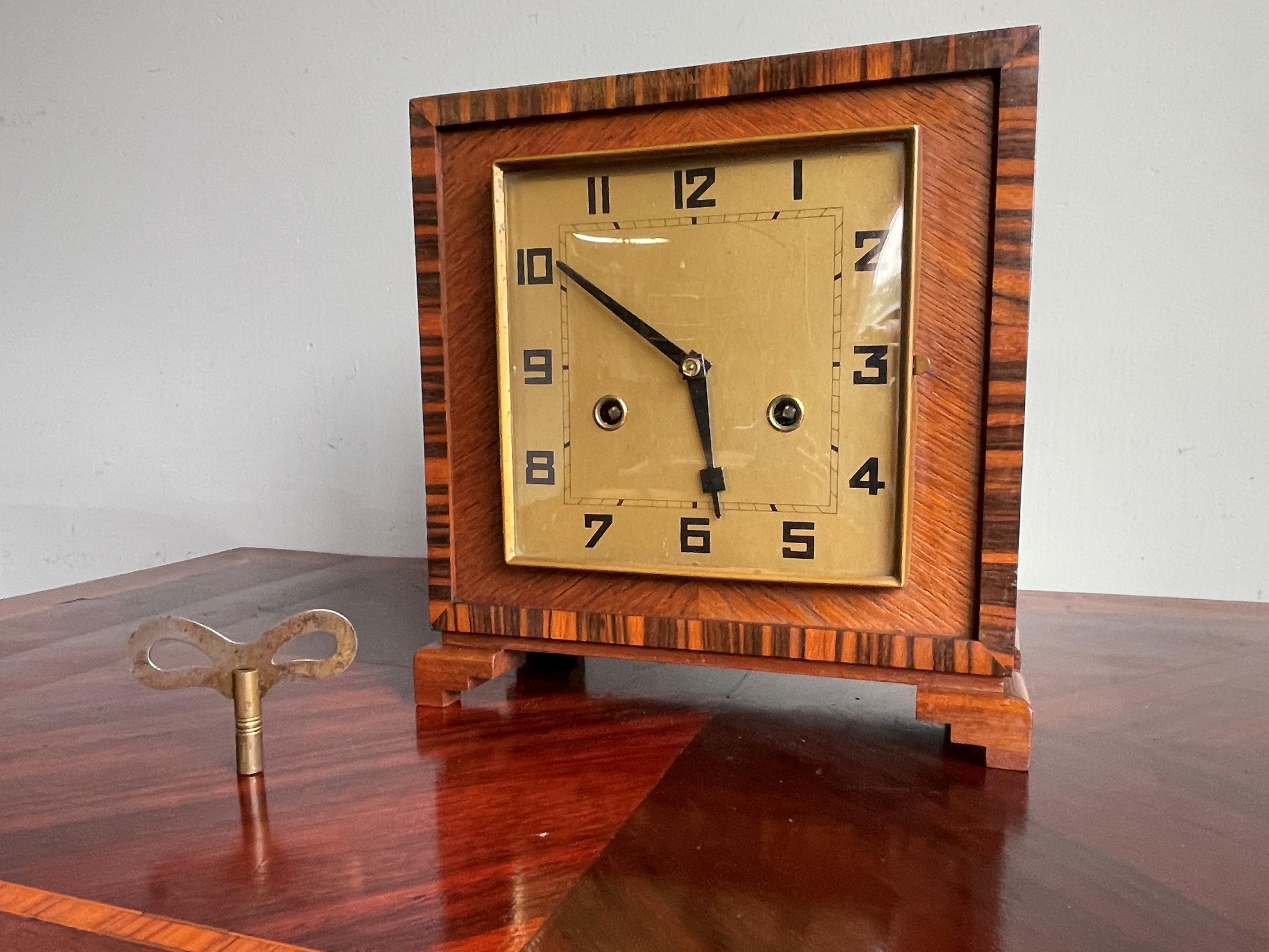 20th Century Rare Art Deco Amsterdam School Geometrical Design Oak & Coromandel Mantel Clock