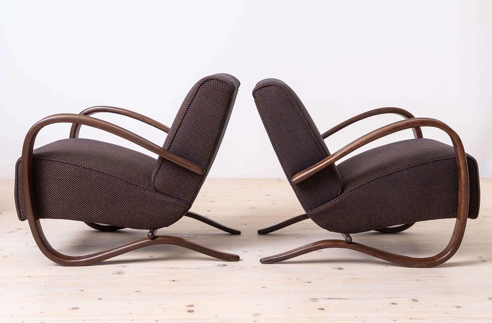 Art Déco Art Deco Armchairs by J. Halabala, Model H269, Made by THONET, 1930s, Set of 2 in vendita
