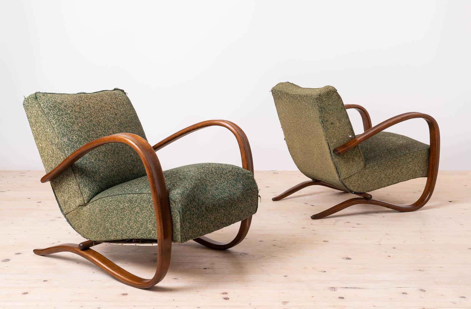 Art déco Rare Art Deco Armchairs by J. Halabala, Model H269, 1930s, Set of 2 en vente