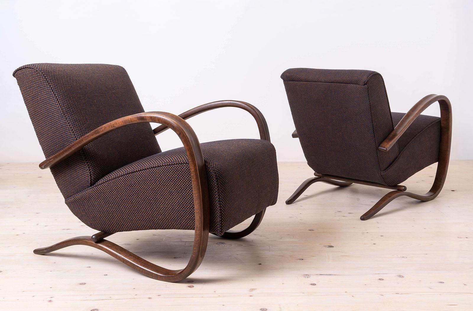 Ceco Art Deco Armchairs by J. Halabala, Model H269, Made by THONET, 1930s, Set of 2 in vendita