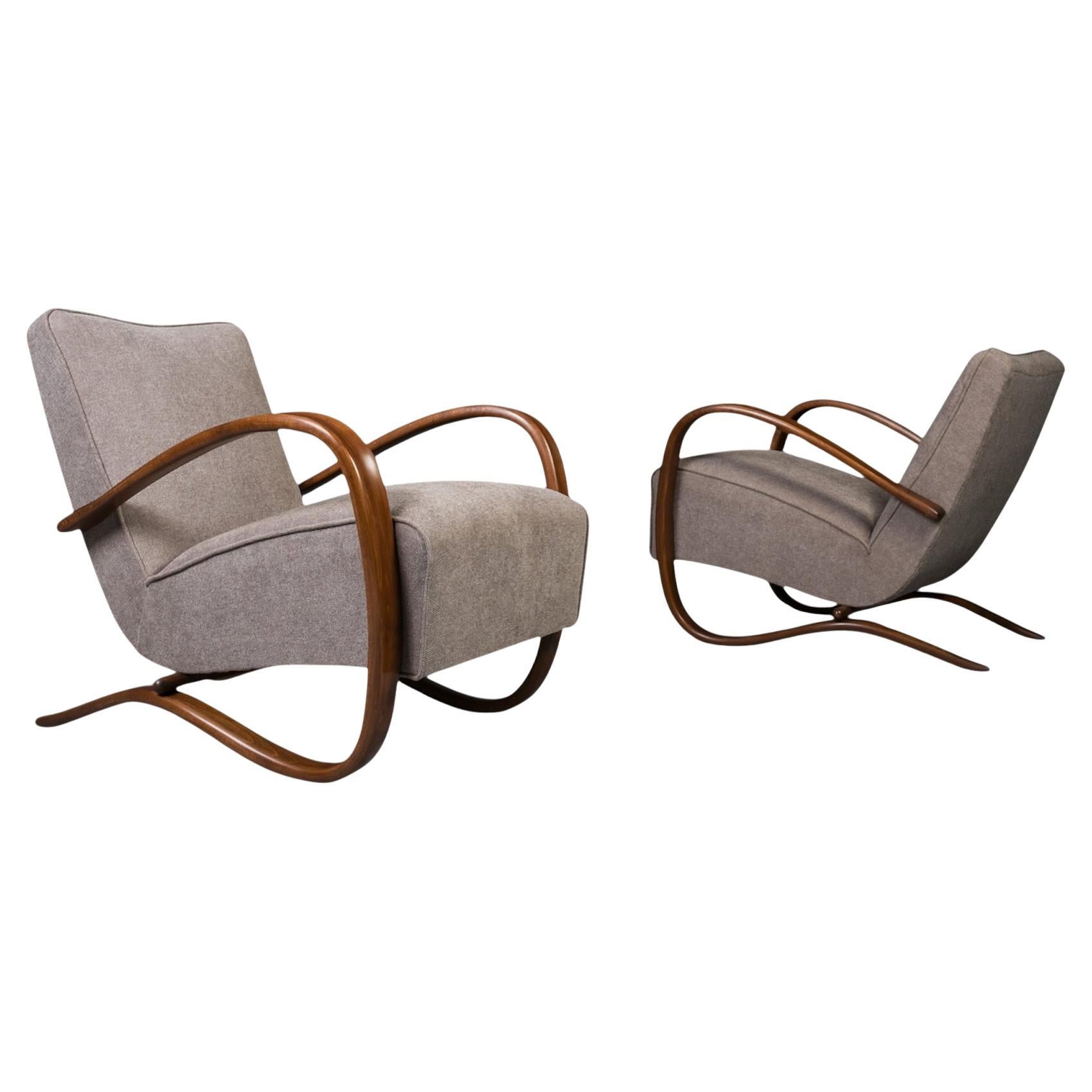 Rare Art Deco Armchairs by J. Halabala, Model H269, 1930s, Set of 2 For Sale