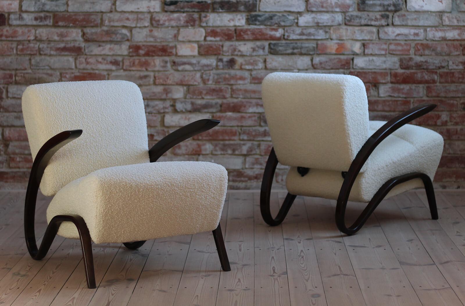 Czech Rare Art Deco Armchairs by J. Halabala, Model H275, 1930s, Set of 2